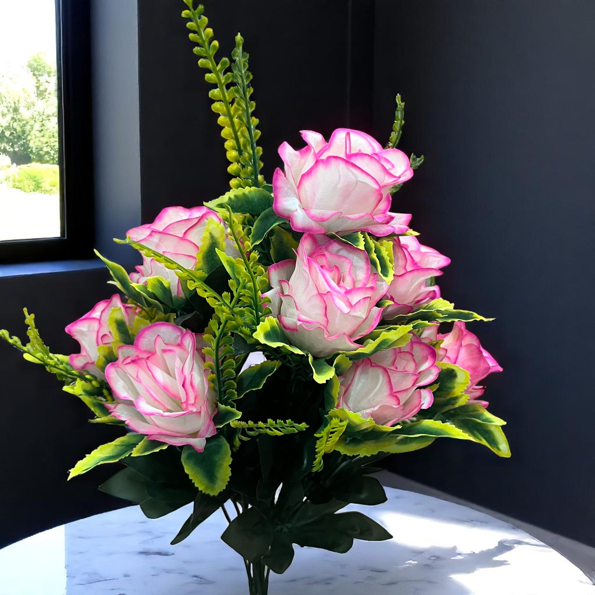 Artificial Flower Bouquet | Rose Fake Flowers Bunch - For Vase, Pot, Home, Bedroom, Balcony, Office Corner, Living Room - 16 Inch - Apkamart #Style_Design 1