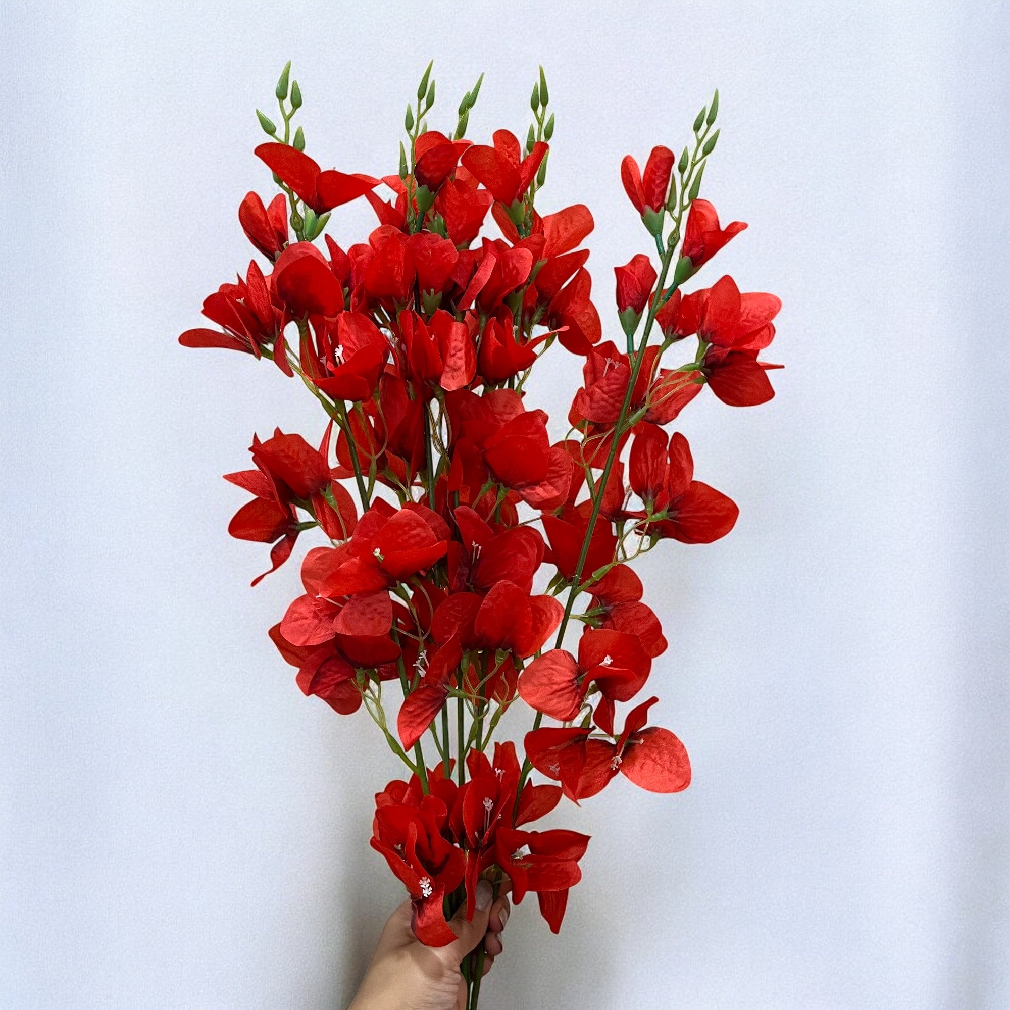 Artificial Flower Orchids Sticks Bouquet | Fake Flowers Bunch - For Vase, Pot, Home, Bedroom, Balcony, Office Corner - 26 Inch - Apkamart #Colour_Red