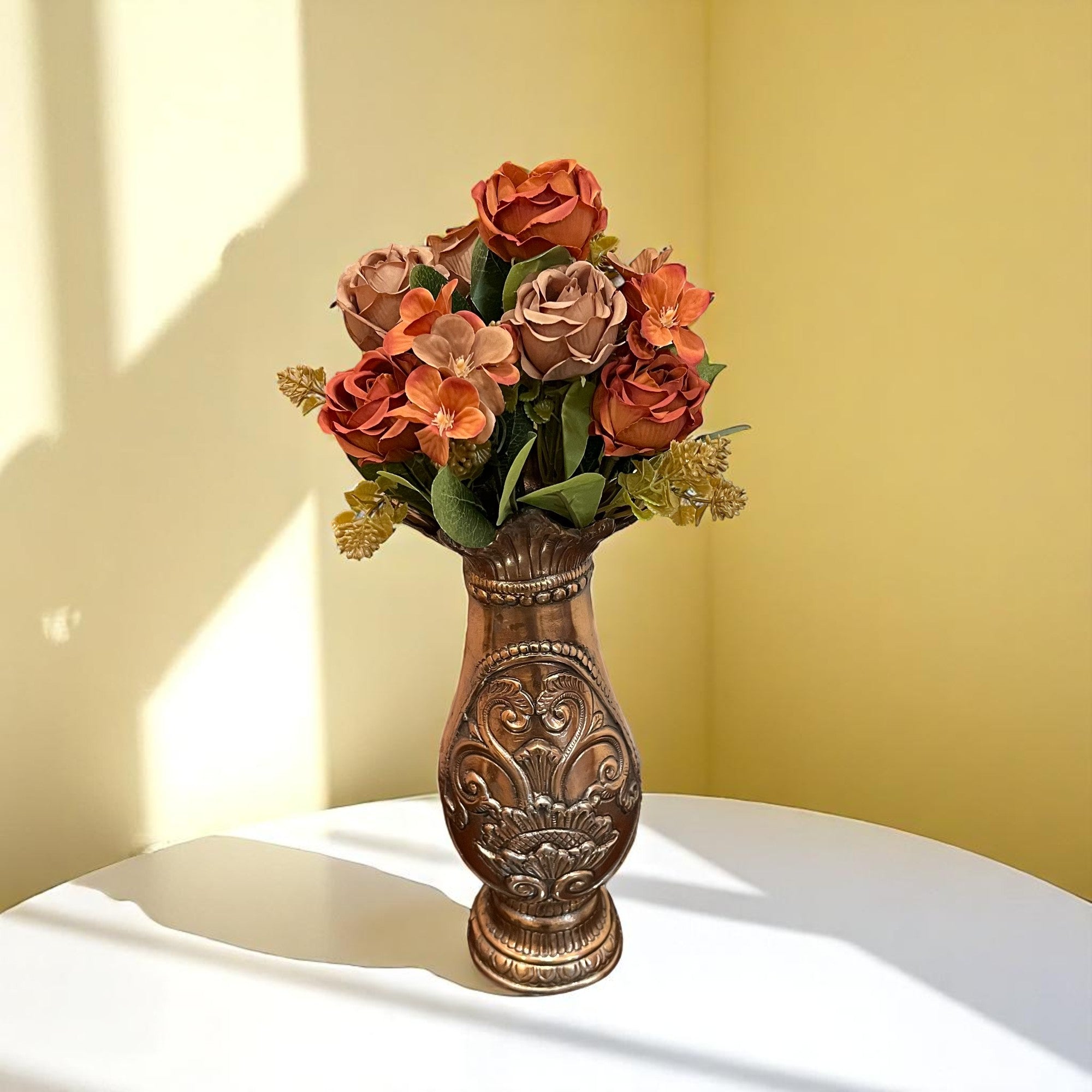 Artificial Flowers | Faux Flowers Rose Bunch - for Home Decor, Living Room, Office, Centerpiece - 15 Inch - Apkamart #Colour_Multicolor