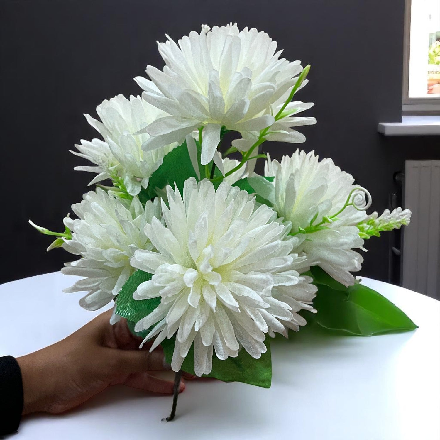 Artificial Flowers Dahlia Bunches for Vase Pot | Faux Flowers Stick - for Home Decor, Living Room, Wedding & Party Decoration  (Vase Not Included) - 15 Inch - Apkamart #Colour_White