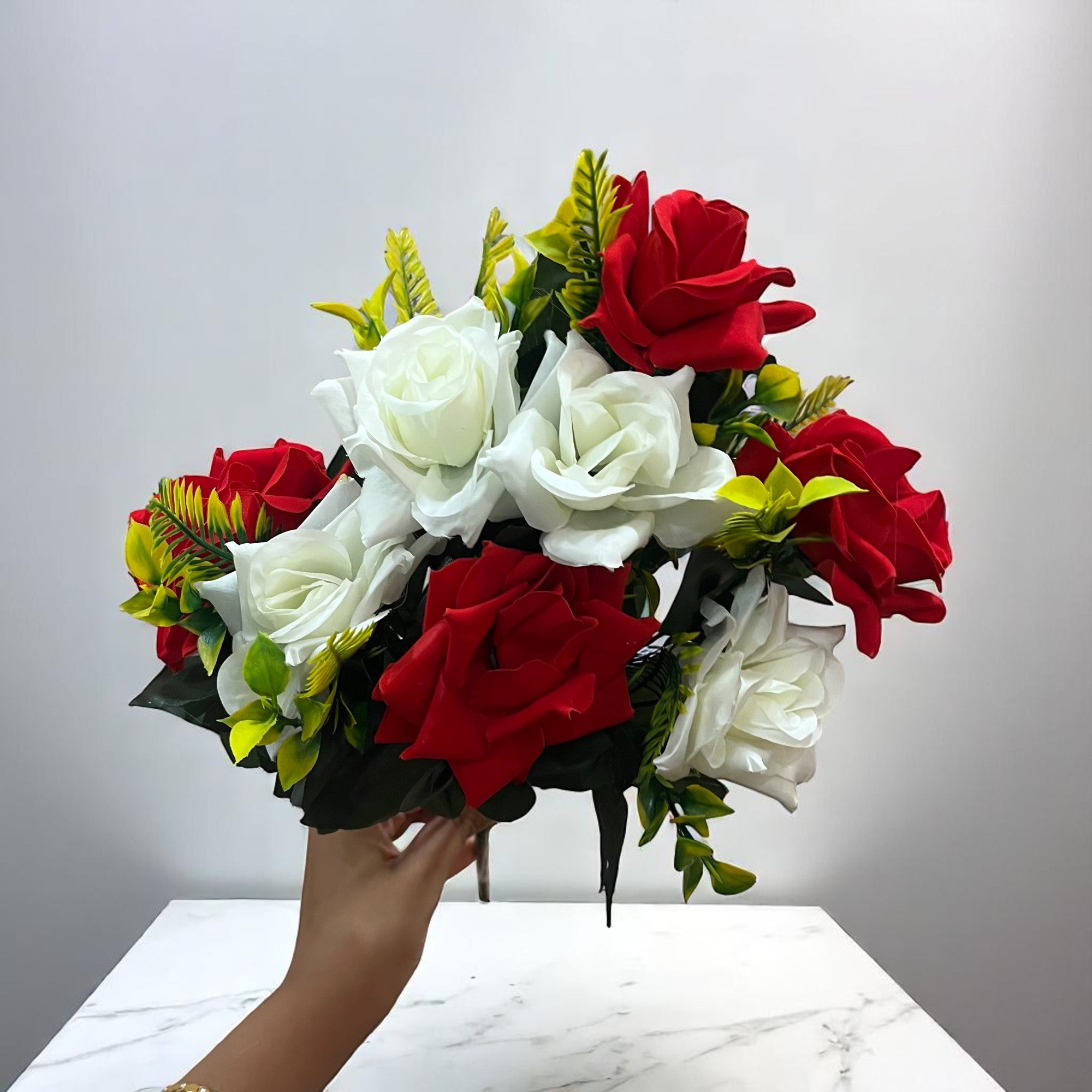 Artificial Flowers Rose | Faux Gulab Flowers Bunch - for Home Decor, Living Room, Centerpiece - 16 Inch - Apkamart