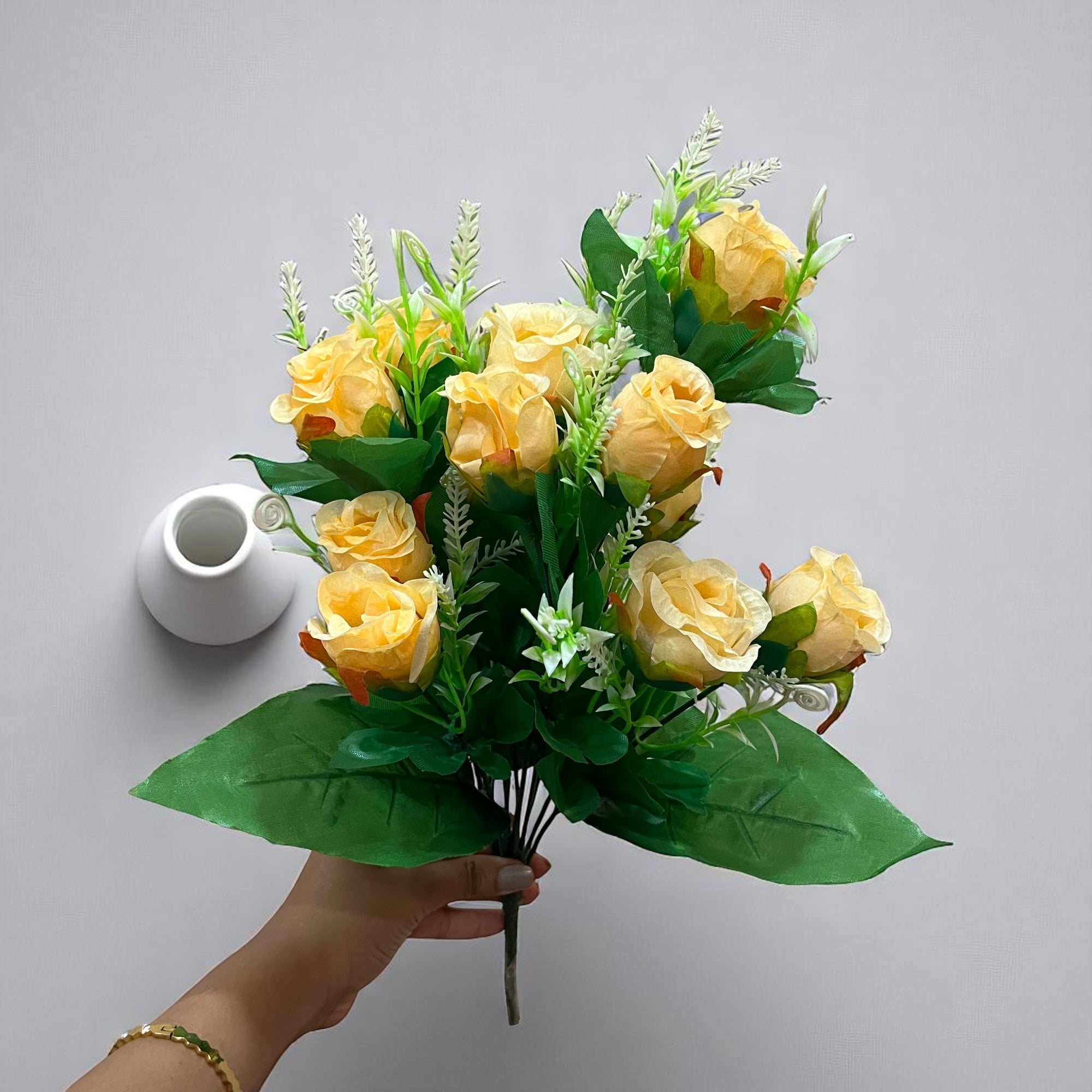 Artificial Flowers Rose | Faux Flowers Bunch - for Home Decor, Side Table, Centerpiece - 17 Inch - Apkamart #Colour_Orange