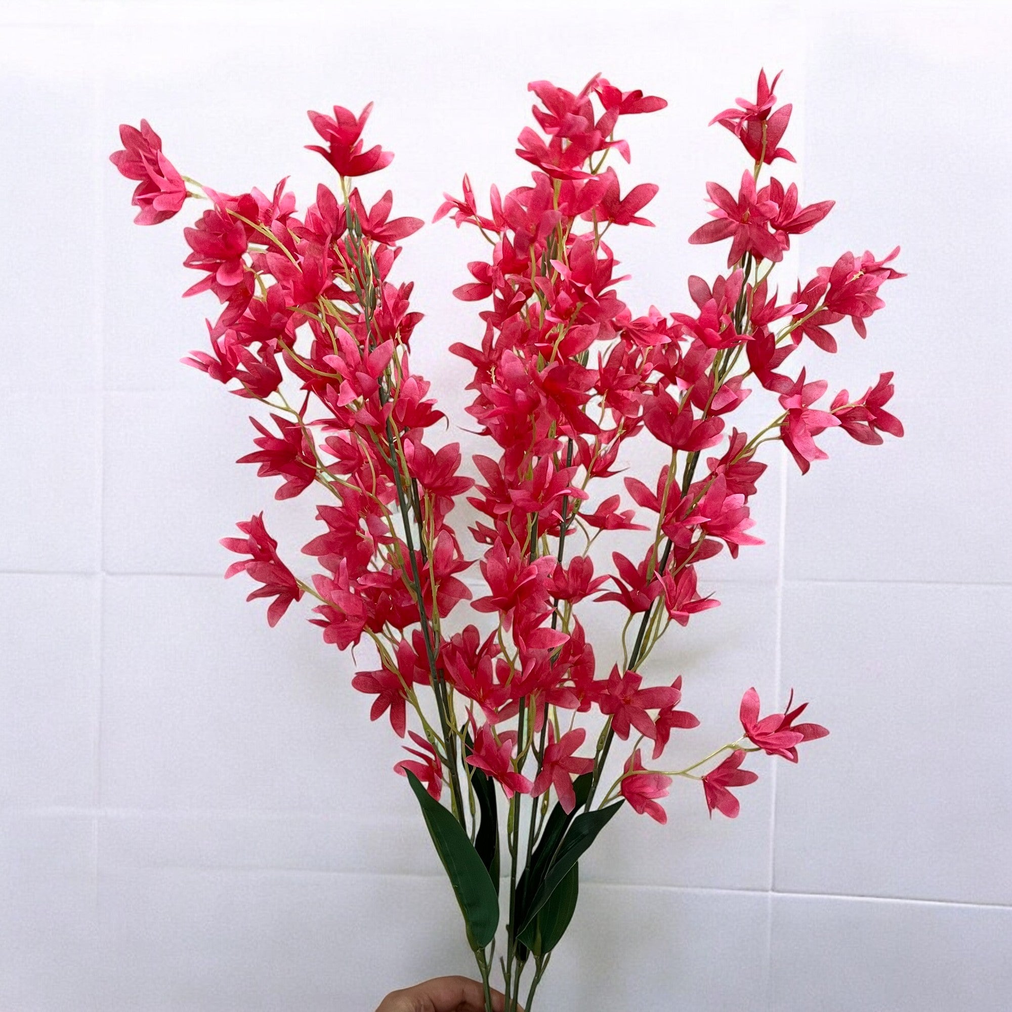 Artificial Orchids Flower Bouquets | Fake Flowers Bunch - For Vase, Pot, Home, Bedroom, Balcony, Office Corner, Living Room - 28 Inch - Apkamart #Colour_Pink