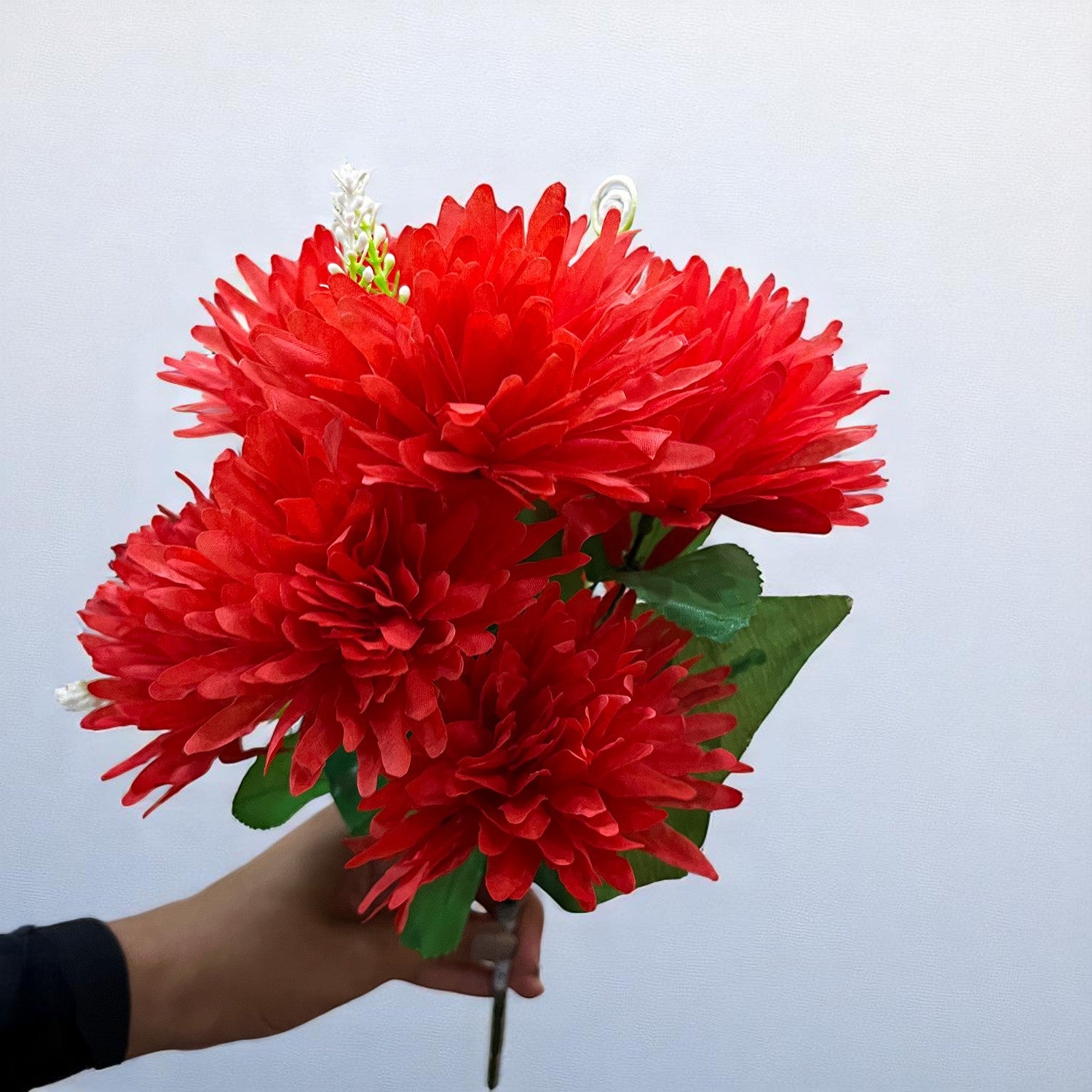 Artificial Flowers Dahlia Bunches for Vase Pot | Faux Flowers Stick - for Home Decor, Living Room, Wedding & Party Decoration  (Vase Not Included) - 15 Inch - Apkamart #Colour_Red