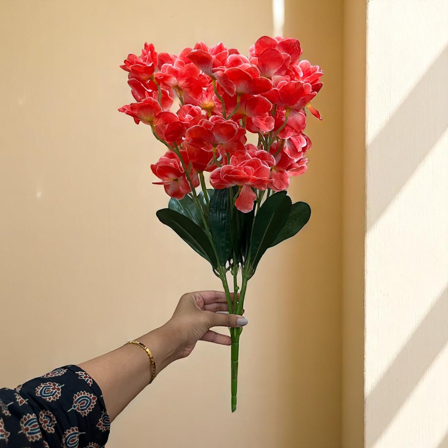 Artificial Orchids Flower Bouquets | Fake Flowers Bunch - For Vase, Pot, Home, Bedroom, Balcony, Office Corner, Living Room - 22 Inch - Apkamart #Colour_Red
