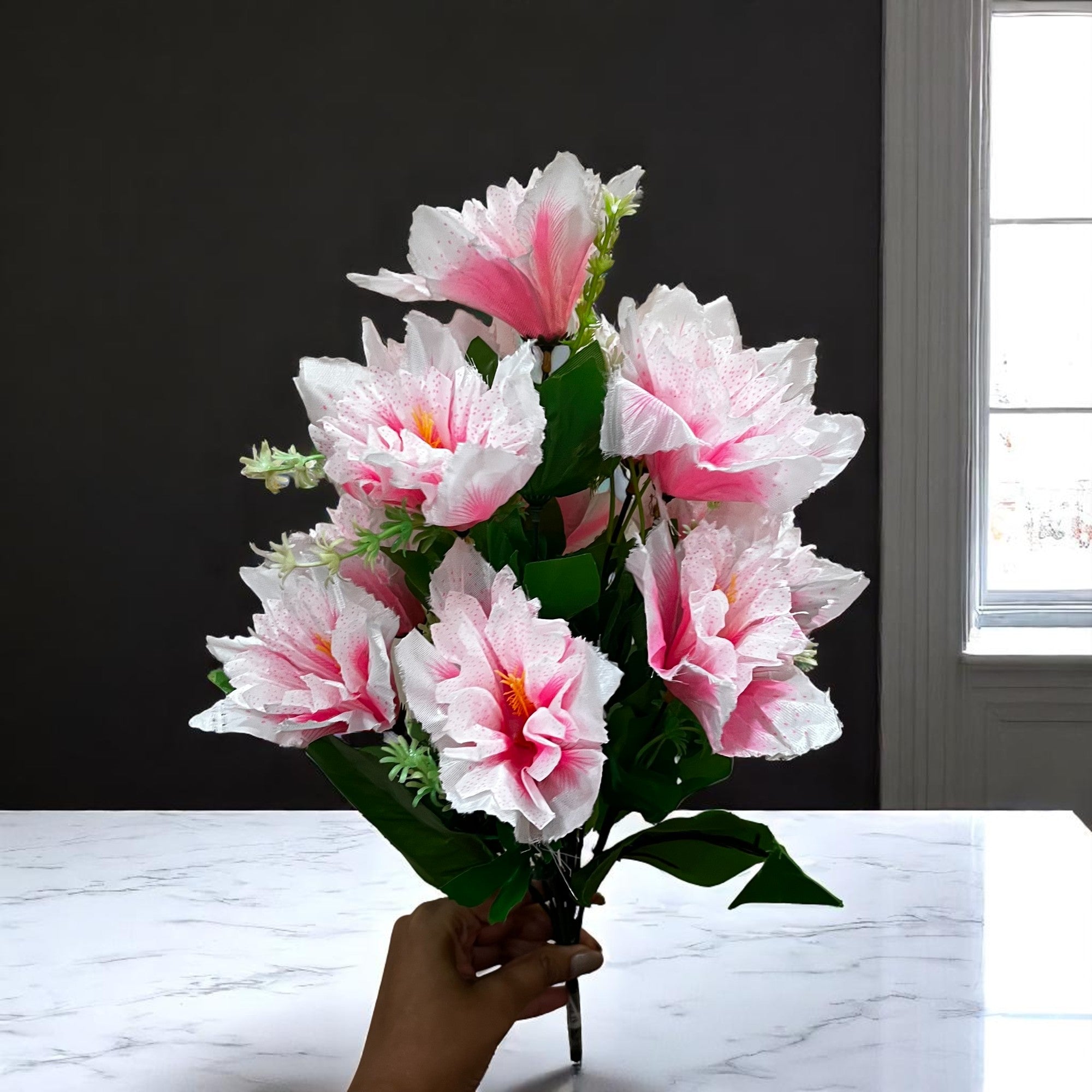 Artificial Flower Bouquets | Fake Flowers Bunch - For Vase, Pot, Home, Balcony, Office Corner, Living Room - 18 Inch - Apkamart #Colour_Pink