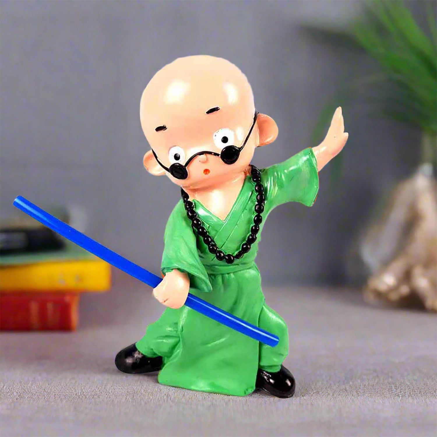 Baby Monk Showpiece - Ninja / Karate / Kung Fu Design | Feng Shui Decor - For Good Luck, Home, Table, Shelf, Office Decor & Gift- 8 Inch - Apkamart #Colour_Green