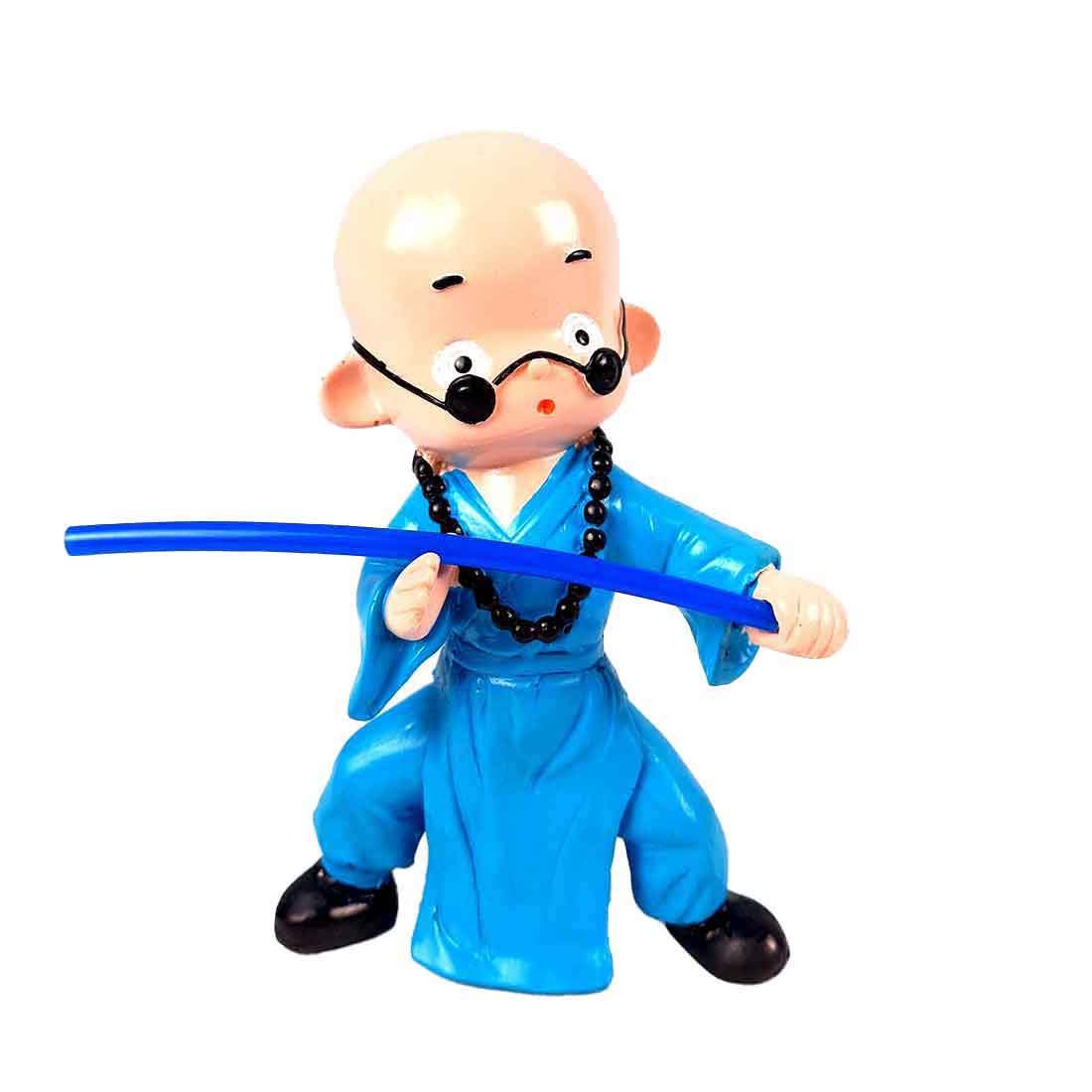 Baby Monk Showpiece - Ninja / Karate / Kung Fu Design | Feng Shui Decor - For Good Luck, Home, Table, Shelf, Office Decor & Gift- 8 Inch - Apkamart #Colour_Blue