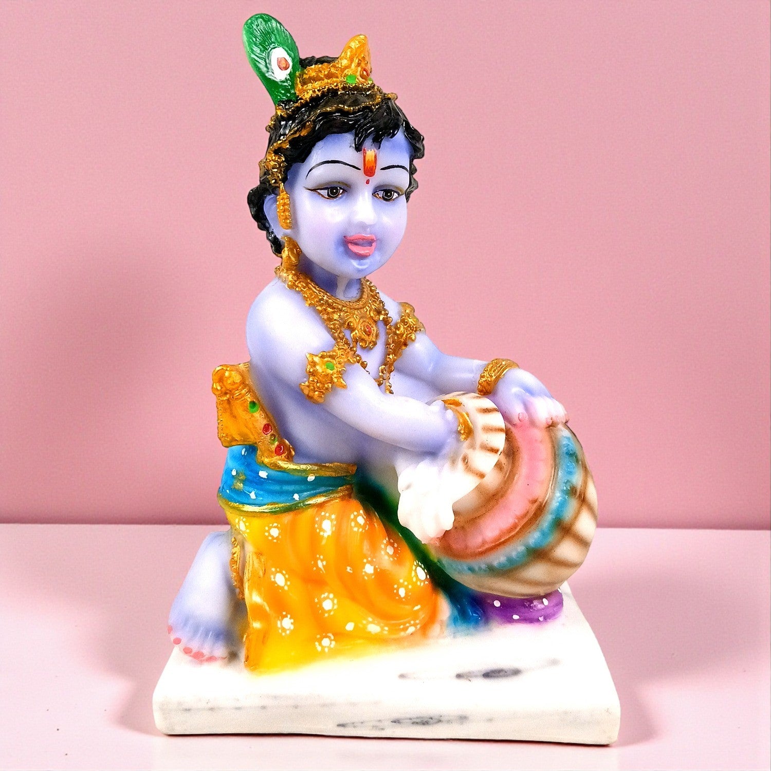 Bal Gopal Krishna Statue | Laddu Gopal Resin Idol for Home, Pooja Room & Vastu | Kanha Statue With Makhan | Religious Table Decor & Diwali Gift - 9 Inch - Apkamart