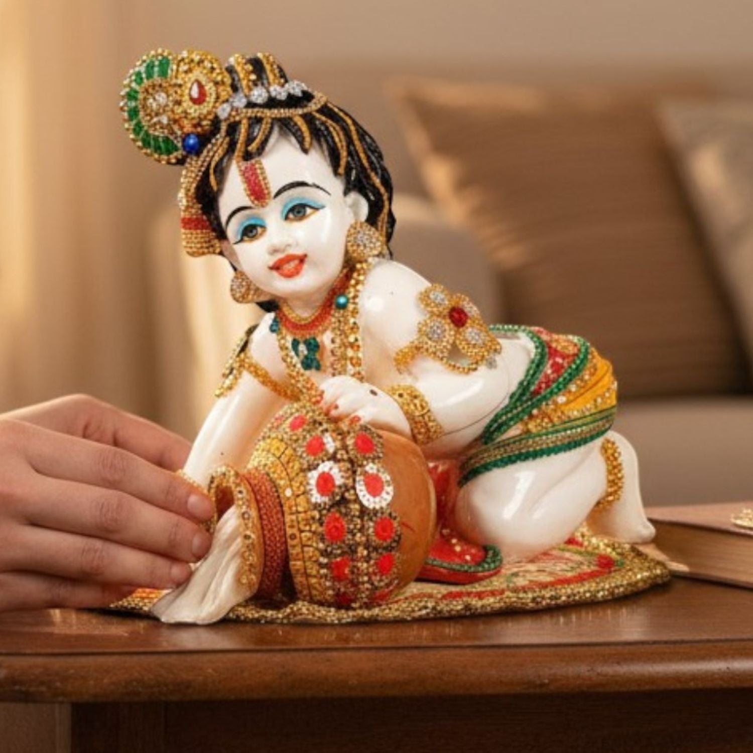 Bal Gopal Krishna Statue | Laddu Gopal dol for Home, Pooja Room & Vastu | Religious Table Decor & Diwali Gift - 13 Inch - Apkamart