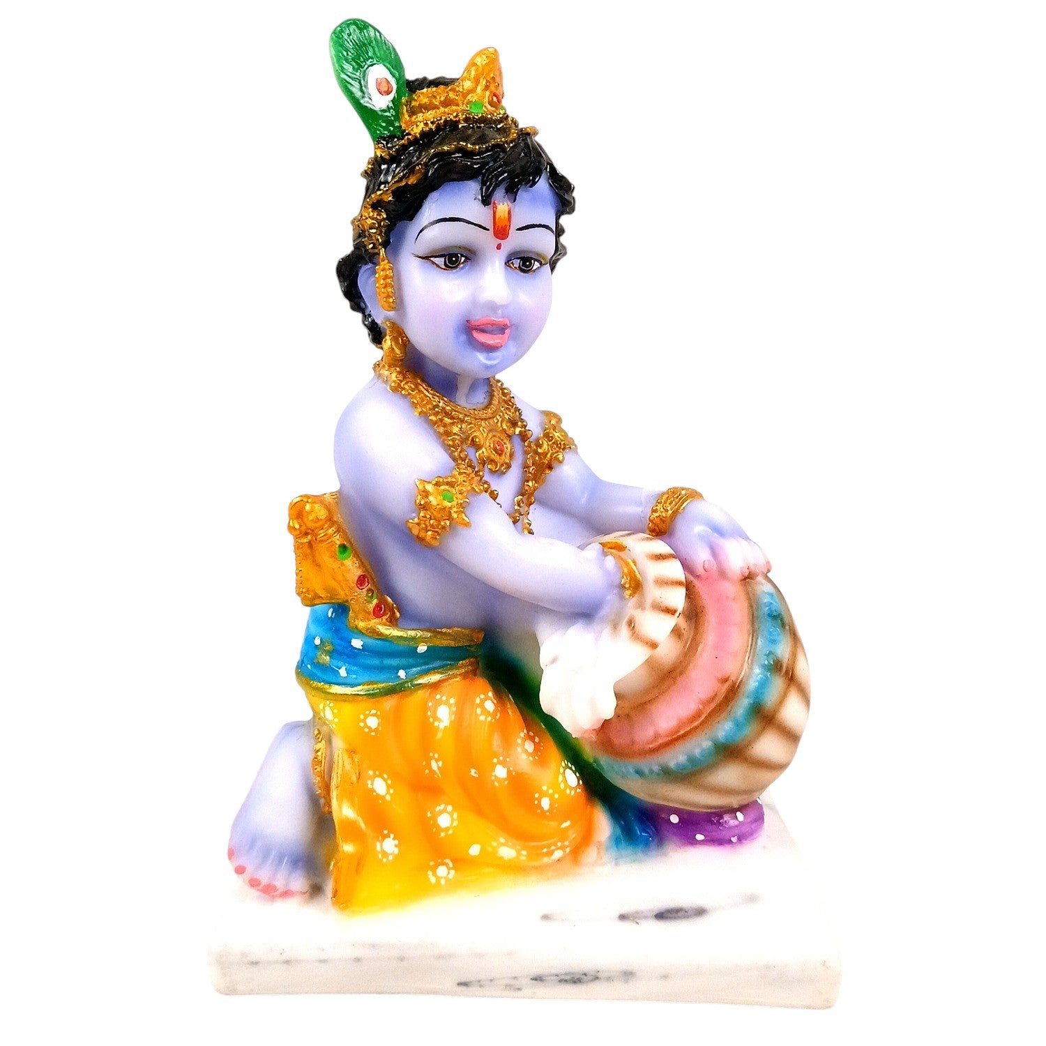 Bal Gopal Krishna Statue | Laddu Gopal Resin Idol for Home, Pooja Room & Vastu | Kanha Statue With Makhan | Religious Table Decor & Diwali Gift - 9 Inch - Apkamart