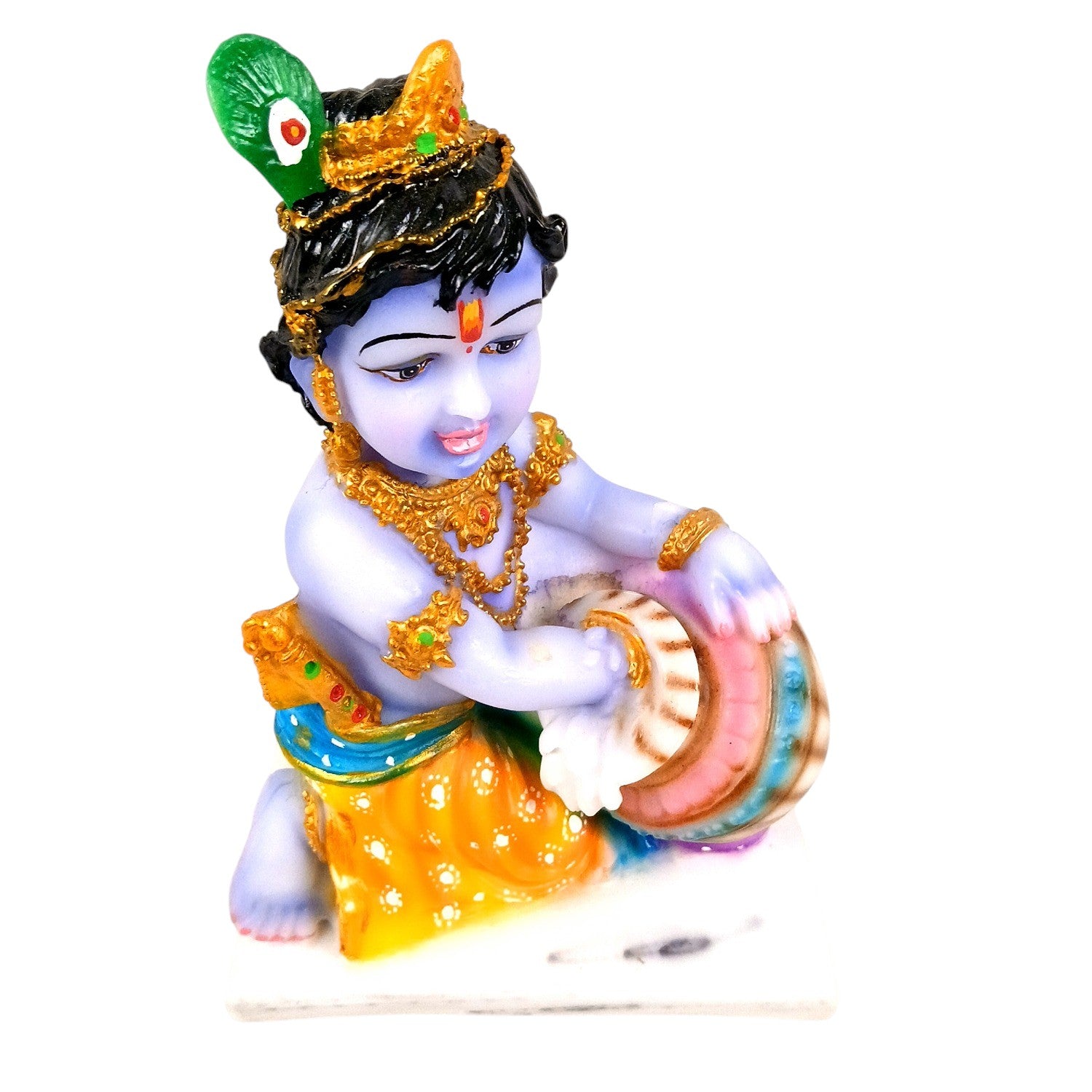 Bal Gopal Krishna Statue | Laddu Gopal Resin Idol for Home, Pooja Room & Vastu | Kanha Statue With Makhan | Religious Table Decor & Diwali Gift - 9 Inch - Apkamart