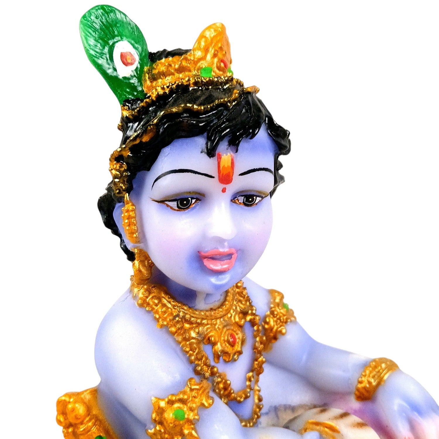 Bal Gopal Krishna Statue | Laddu Gopal Resin Idol for Home, Pooja Room & Vastu | Kanha Statue With Makhan | Religious Table Decor & Diwali Gift - 9 Inch - Apkamart