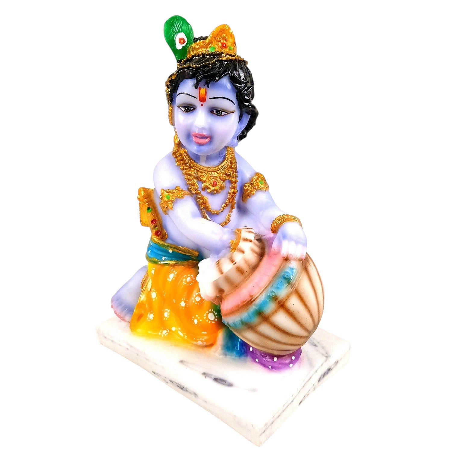 Bal Gopal Krishna Statue | Laddu Gopal Resin Idol for Home, Pooja Room & Vastu | Kanha Statue With Makhan | Religious Table Decor & Diwali Gift - 9 Inch - Apkamart