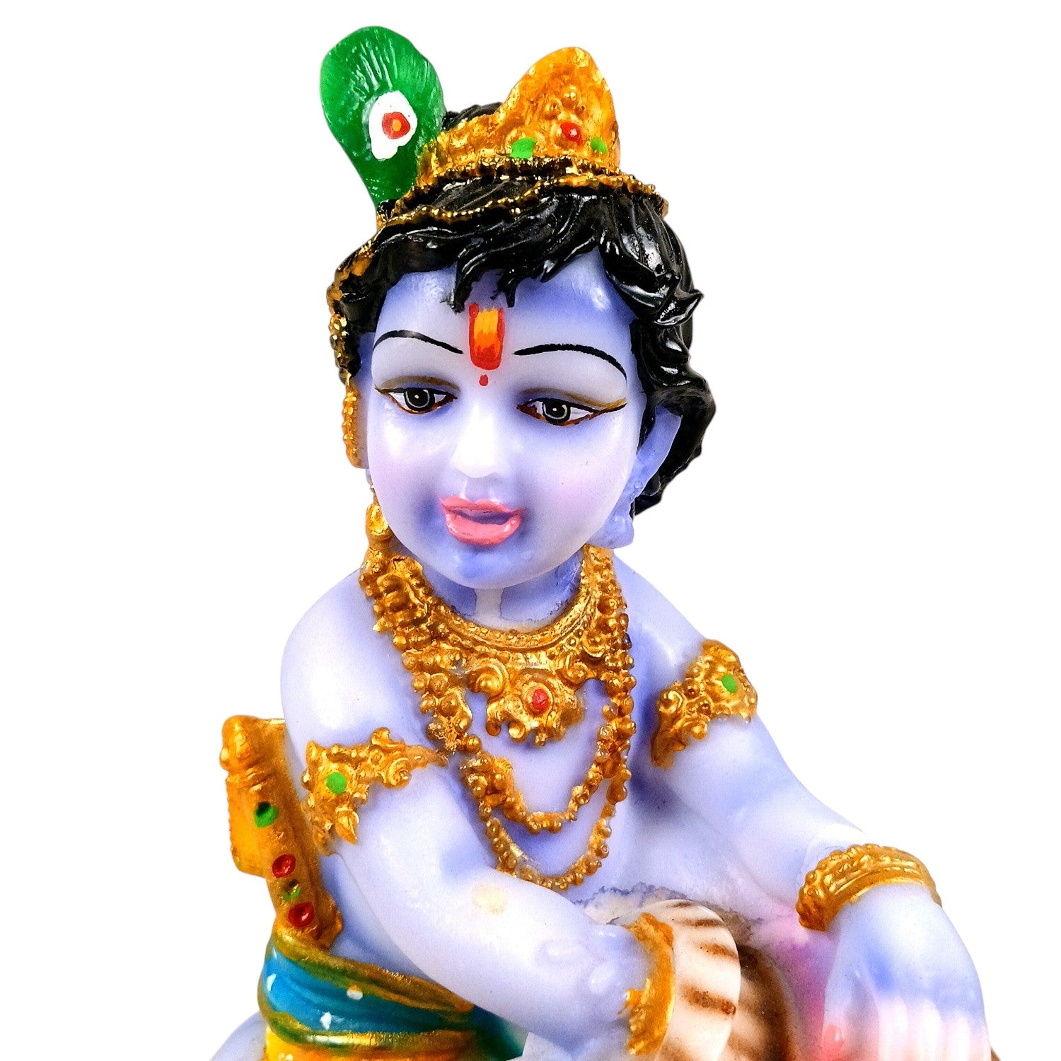 Bal Gopal Krishna Statue | Laddu Gopal Resin Idol for Home, Pooja Room & Vastu | Kanha Statue With Makhan | Religious Table Decor & Diwali Gift - 9 Inch - Apkamart