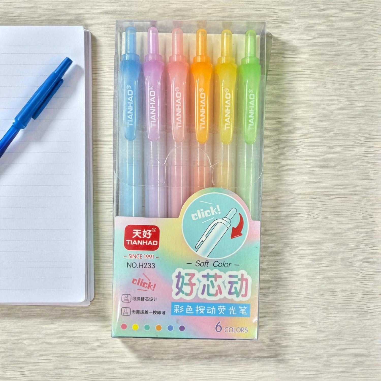 Highlighters | Chisel Markers Pen Hi-lighter for School Supplies, Stationery Items - for Girls, Boys, School, Crafts, Drawing, Birthday Gift & Return Gifts -  (Pack of 1) (6 Pens) - Apkamart