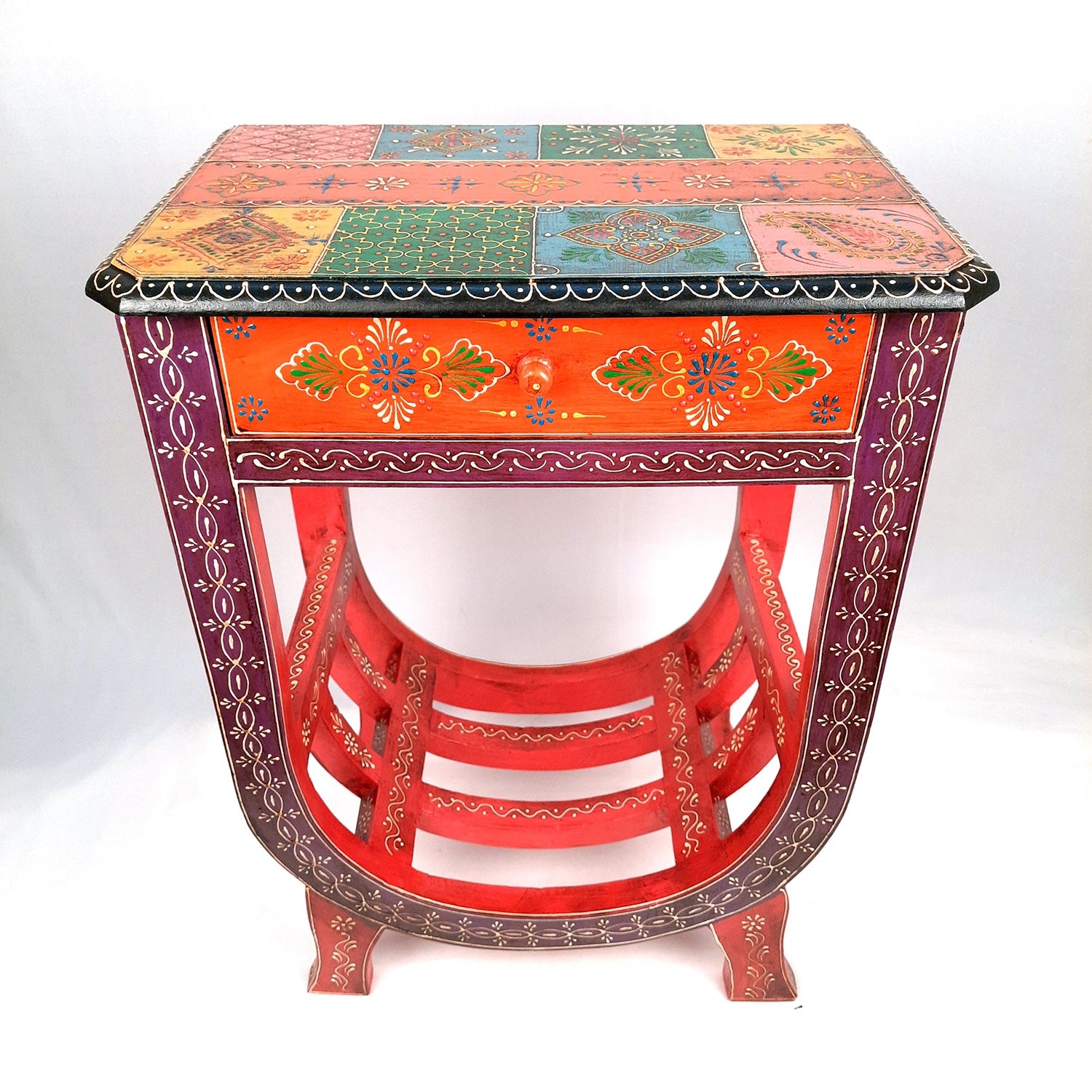 Wooden Bedside Table With Drawer | End Side Table | Coffee Tables - for Living Room, Bedside, Sofa Side, Corners, Home Decor & Gifts - 24 Inch - Apkamart #color_Purple