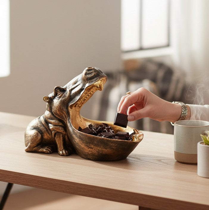 Big Mouth Hippopotamus Statue | Hippo Showpiece for Vastu & Home Décor | Decorative Animal Figurine for Living Room, Office Table & Gifting - 10 Inch - Apkamart