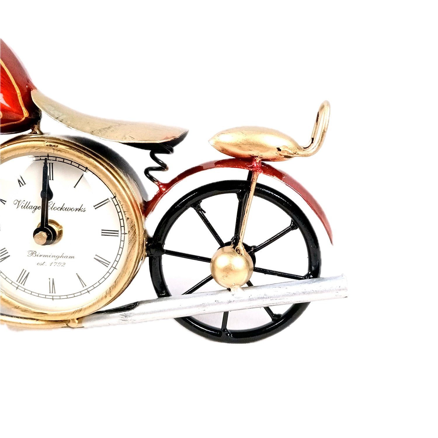 Bike Showpiece With Table Clock | Vintage Motor Cycle Bike Miniature With Desk Watch - for Home, Living Room, Desk, Office Decor & Gifts - 12 Inch - Apkamart
