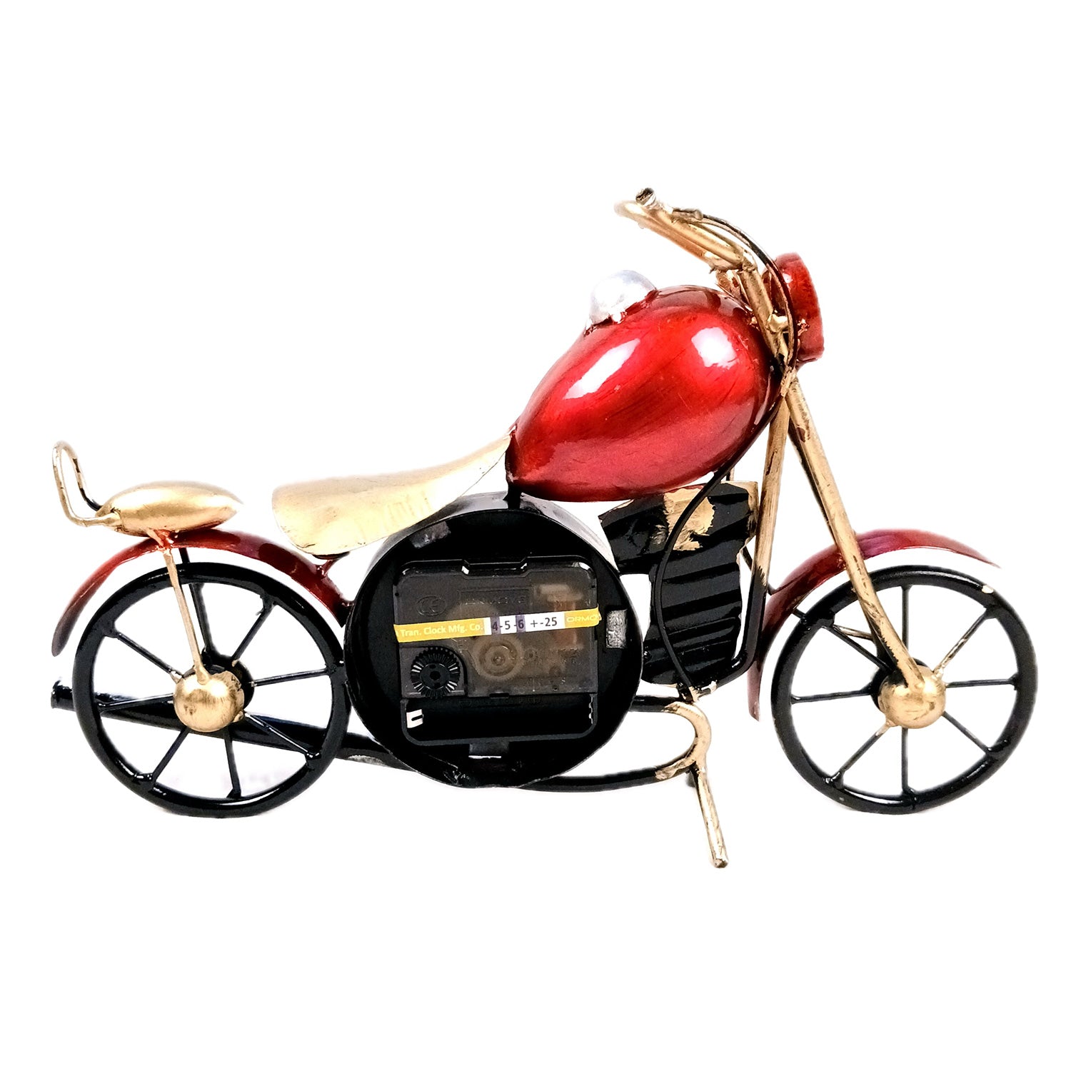 Bike Showpiece With Table Clock | Vintage Motor Cycle Bike Miniature With Desk Watch - for Home, Living Room, Desk, Office Decor & Gifts - 12 Inch - Apkamart