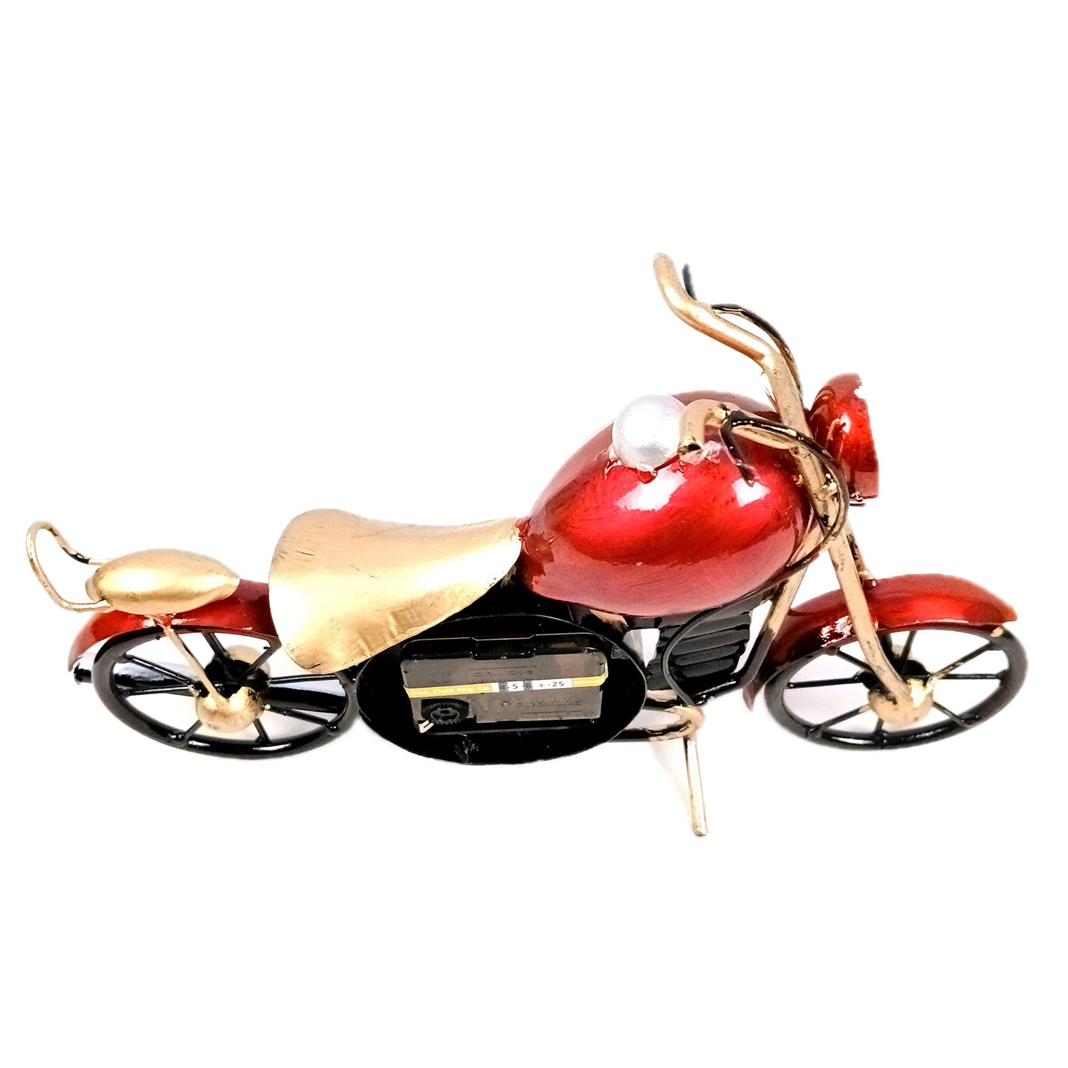 Bike Showpiece With Table Clock | Vintage Motor Cycle Bike Miniature With Desk Watch - for Home, Living Room, Desk, Office Decor & Gifts - 12 Inch - Apkamart