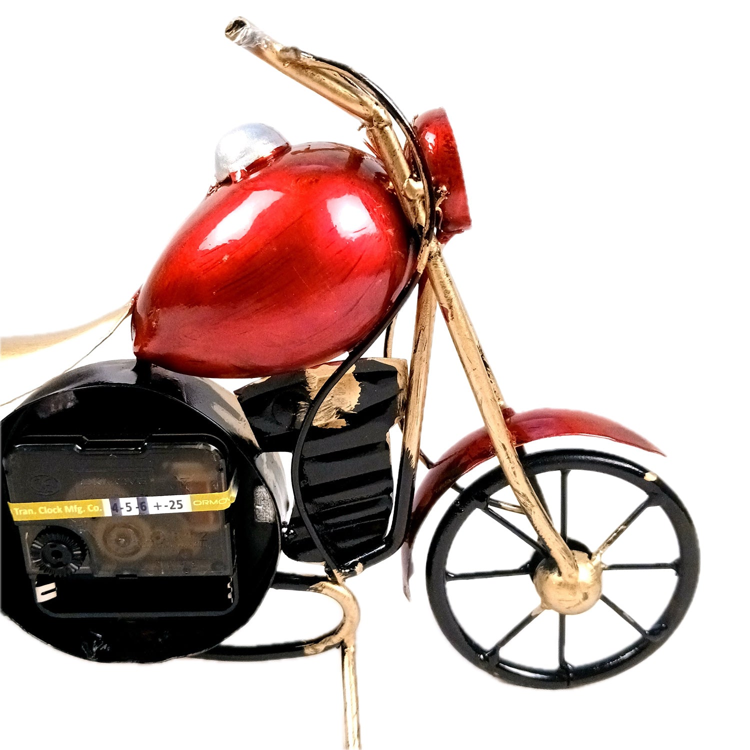 Bike Showpiece With Table Clock | Vintage Motor Cycle Bike Miniature With Desk Watch - for Home, Living Room, Desk, Office Decor & Gifts - 12 Inch - Apkamart