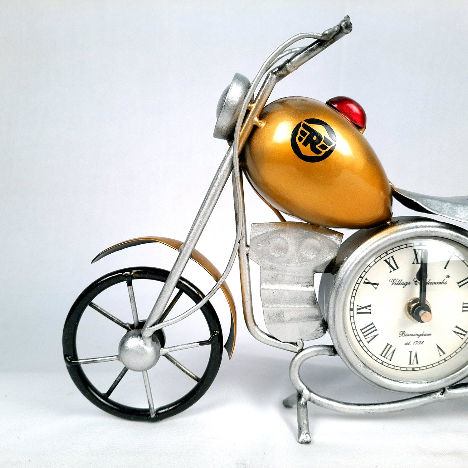 Table Clock Cum Bike Showpiece | Desk Clock | Watch For Shelf & Office tables - For Home, Living Room, Study Table, Desk, Office Decor & Gifts - 12 Inch - apkamart #Color_Yellow