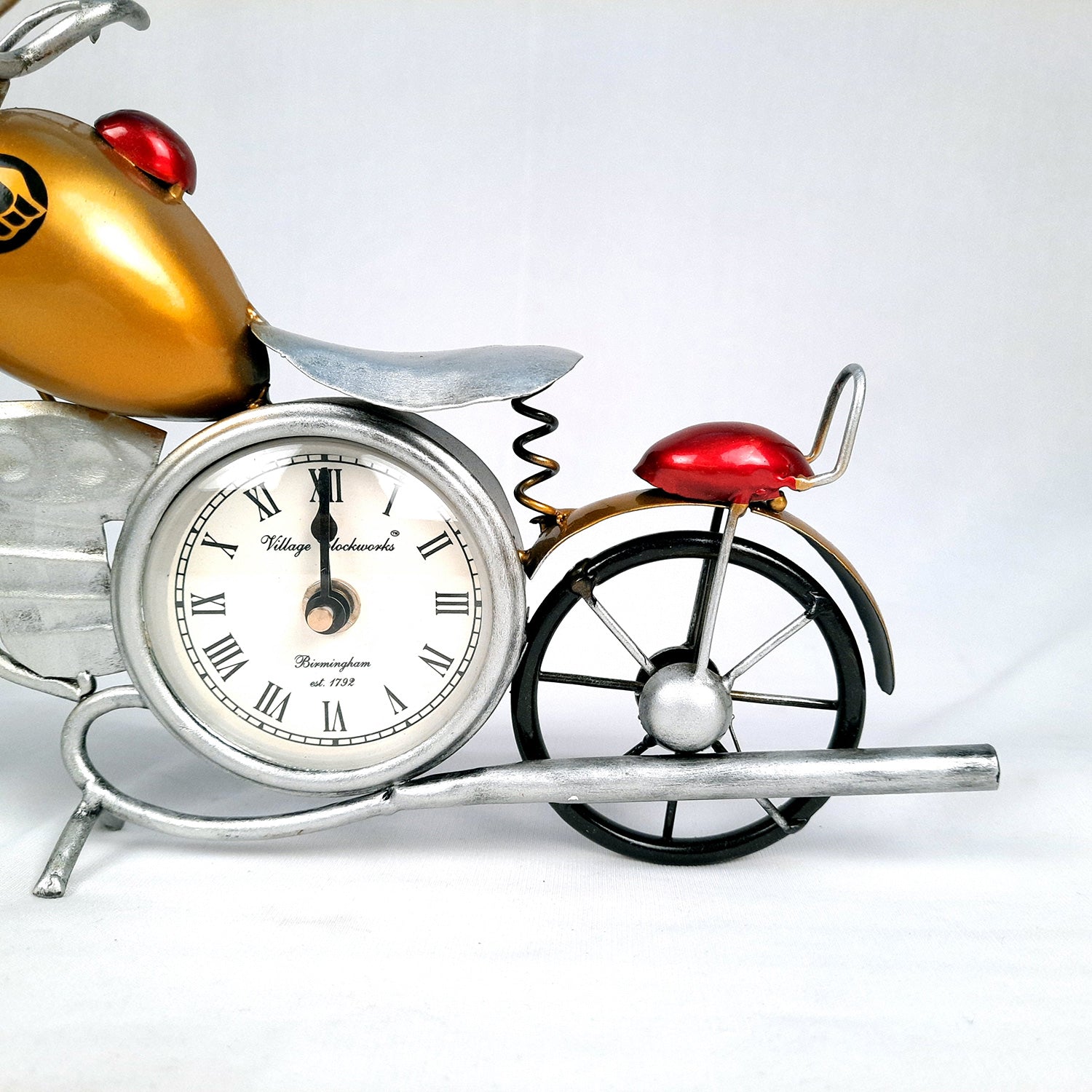 Table Clock Cum Bike Showpiece | Desk Clock | Watch For Shelf & Office tables - For Home, Living Room, Study Table, Desk, Office Decor & Gifts - 12 Inch - apkamart #Color_Yellow