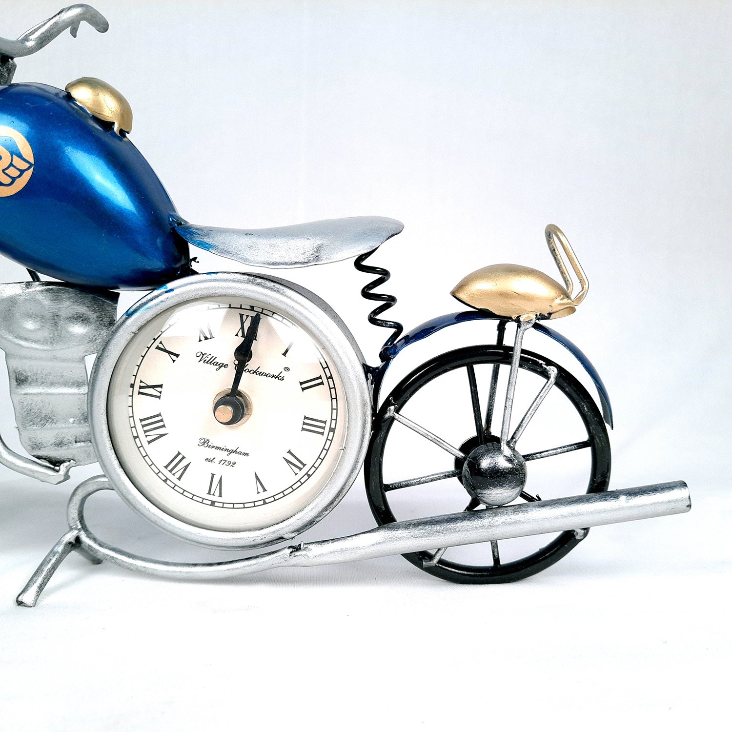Table Clock Cum Bike Showpiece | Desk Clock | Watch For Shelf & Office tables - For Home, Living Room, Study Table, Desk, Office Decor & Gifts - 12 Inch - apkamart #Color_Blue