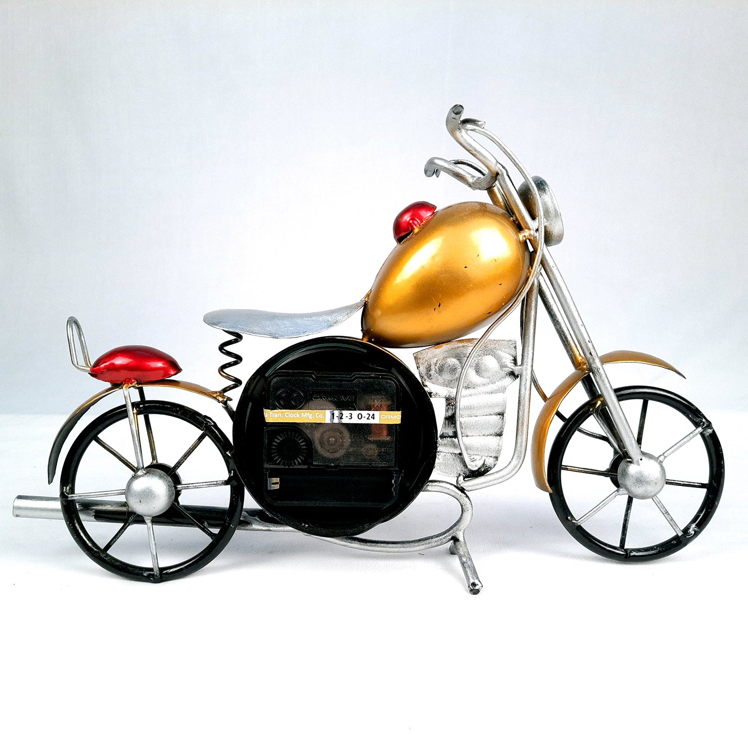 Table Clock Cum Bike Showpiece | Desk Clock | Watch For Shelf & Office tables - For Home, Living Room, Study Table, Desk, Office Decor & Gifts - 12 Inch - apkamart #Color_Yellow