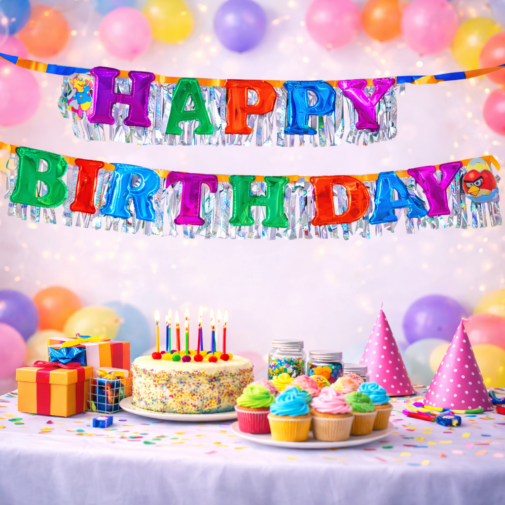 Happy Birthday Banner Colourful For Kids Party Home