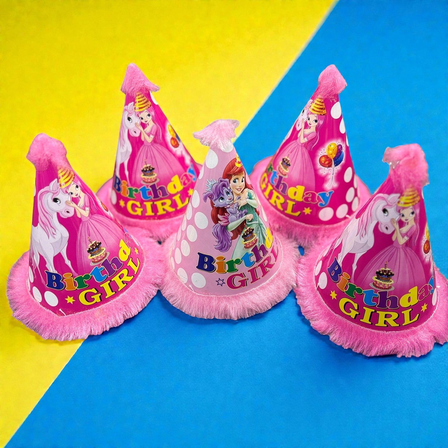 Birthday Caps for Girls | Happy Birthday Party Caps for Kids | Colorful Birthday Cap for Kids Celebration | Birtday Party Caps for Home & School Parties - Apkamart #Style_Pack Of 5