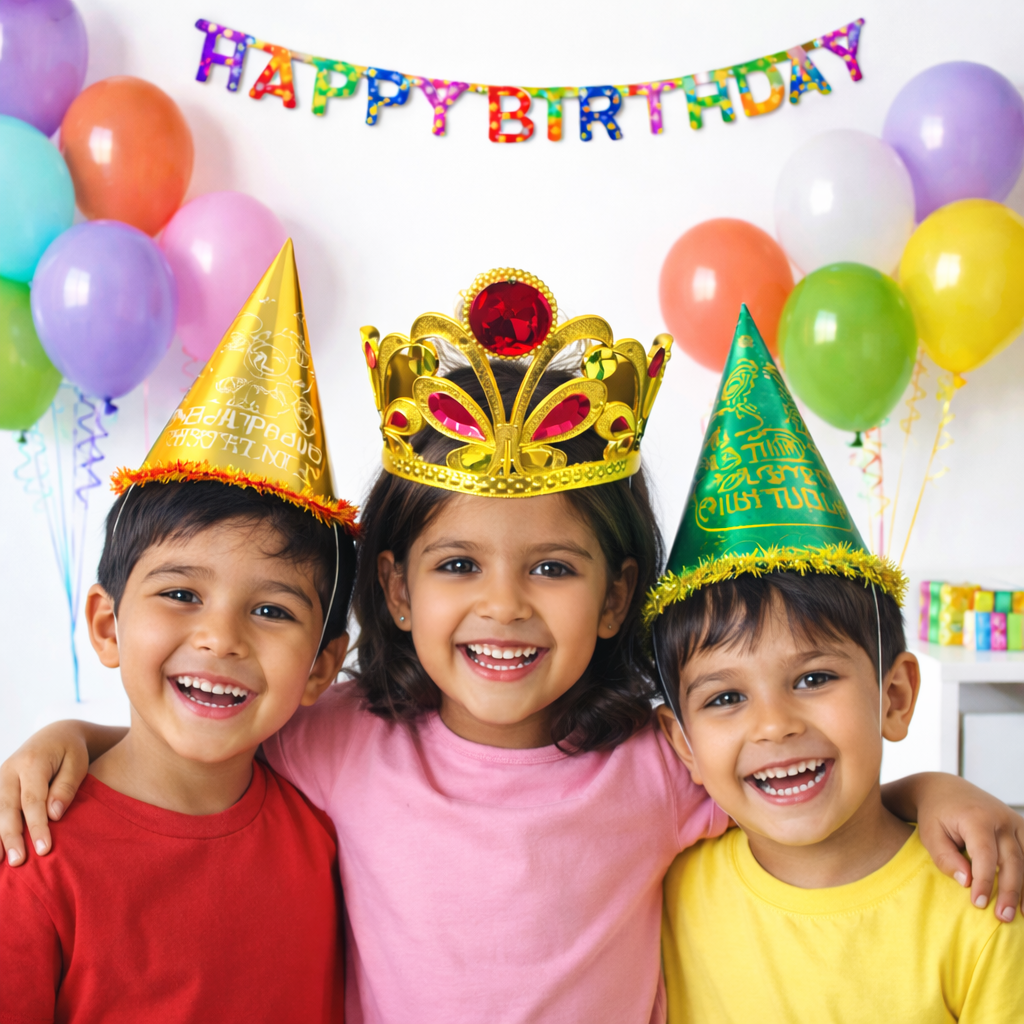 Birthday Combo Decoration Pack for Party | 10 Caps, 2 Packets Ballons, 1 Banner, 1 Crown | Birthday Decoration Combo Pack with Complete Birthday Supplies Combo - Apkamart