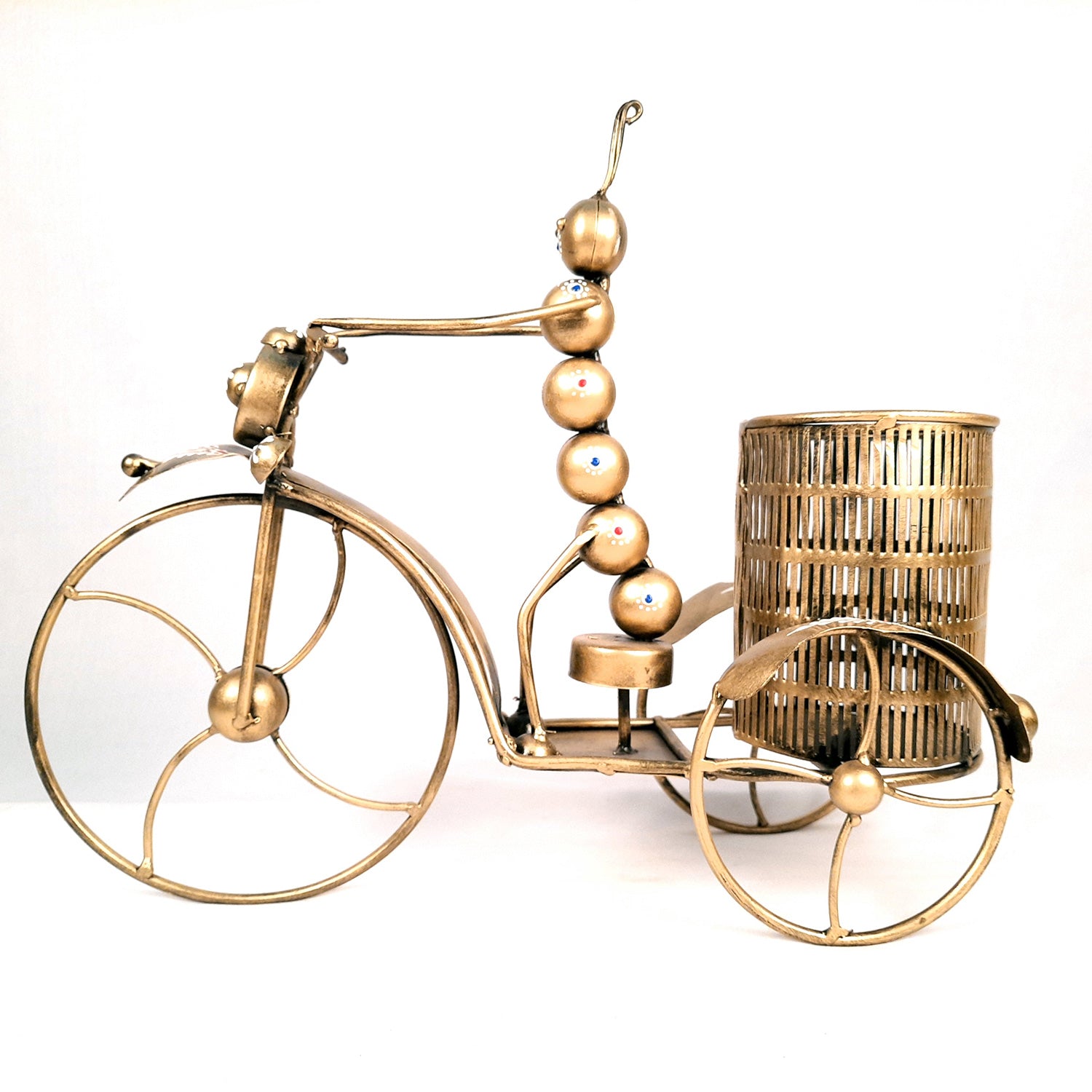 Bottle Holder Stand - Ant On Rickshaw Design | Wine Rack Holders | Decorative Bar Accessories - For Home, Kitchen, Dining Table, Storage, Office Decor & Gifts - 12 Inch - apkamart
