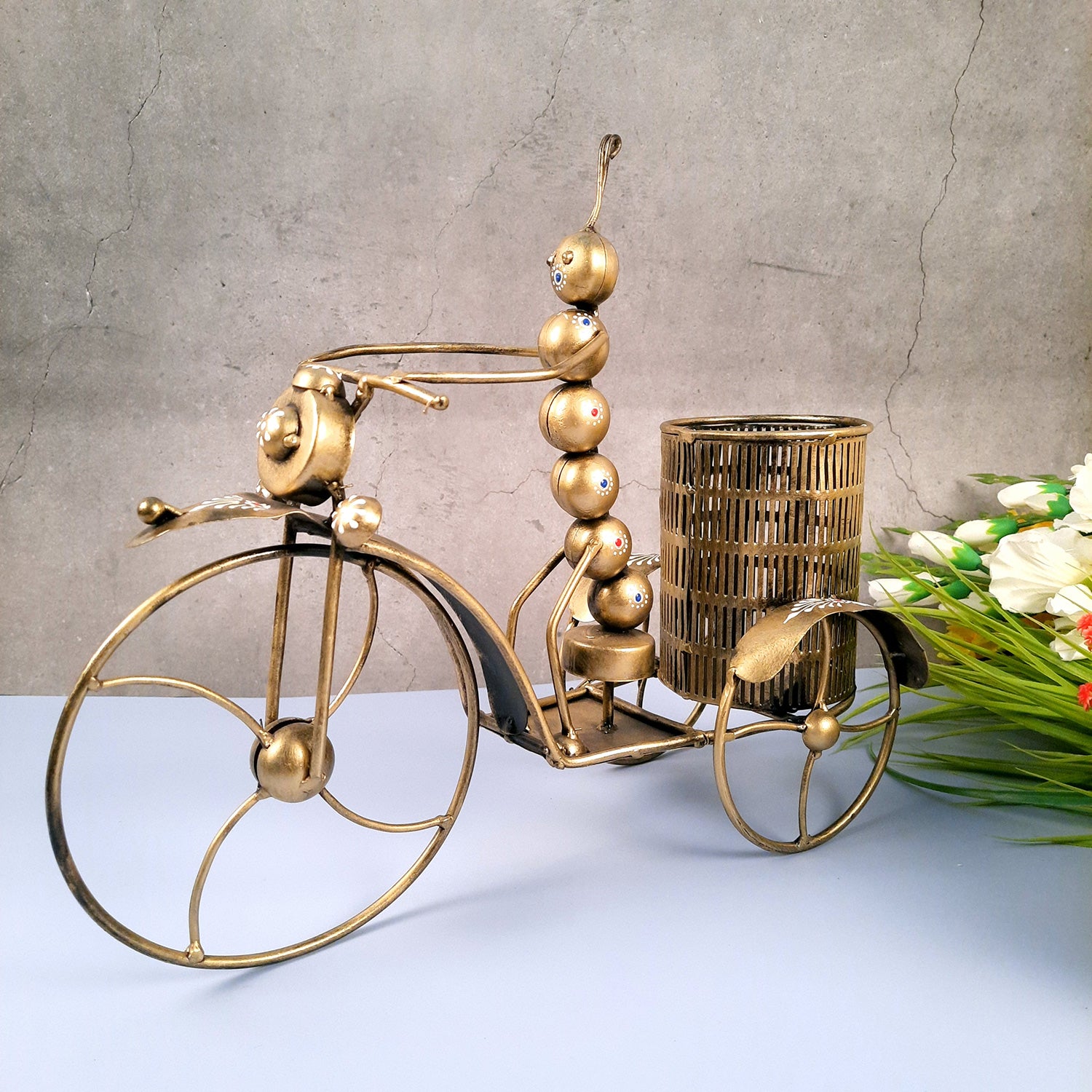 Bottle Holder Stand - Ant On Rickshaw Design | Wine Rack Holders | Decorative Bar Accessories - For Home, Kitchen, Dining Table, Storage, Office Decor & Gifts - 12 Inch - apkamart