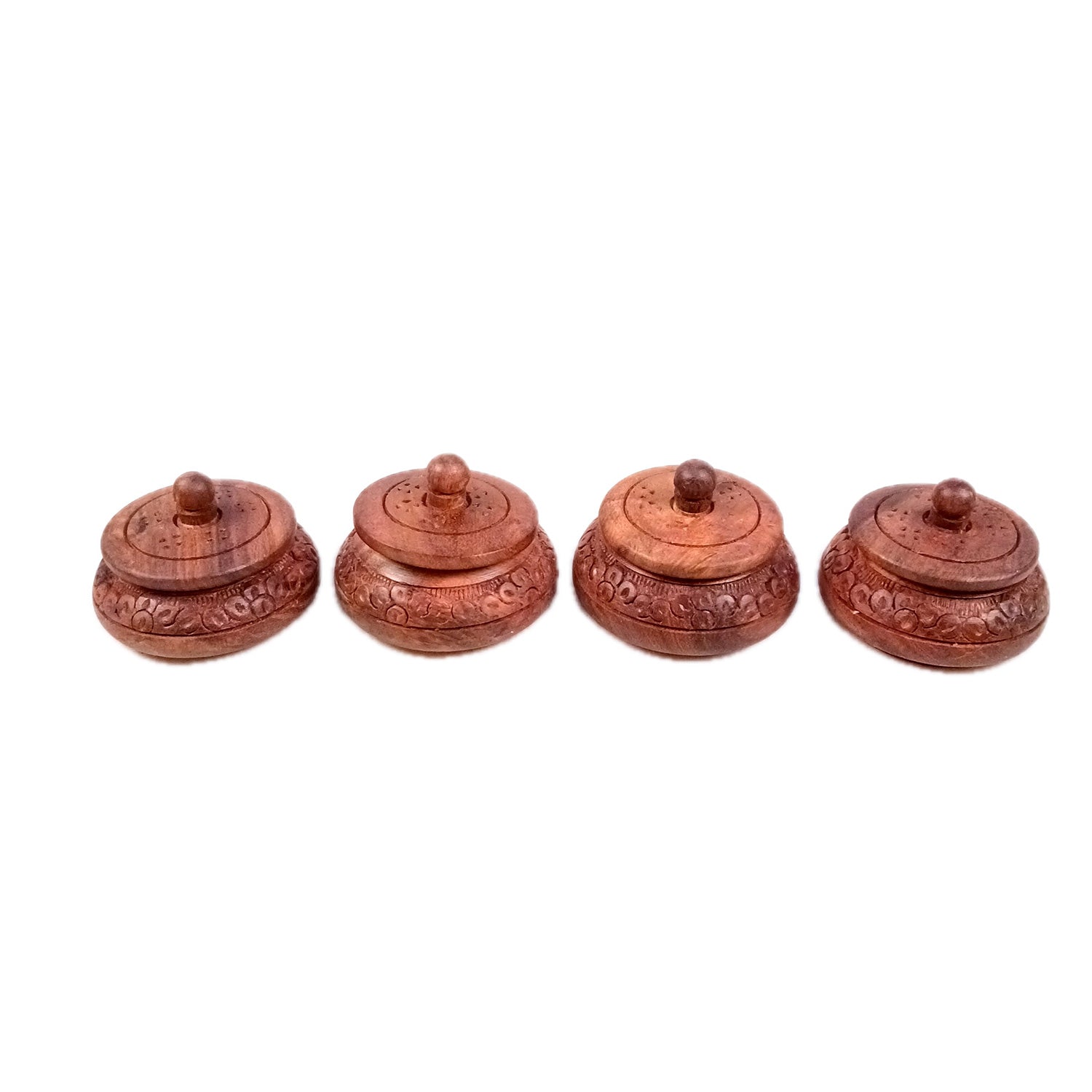 Wooden Box Small With Lid | Kumkum Box Sindoor Dani | Multipurpose Mini Wooden Box for Salt - For Home, Dining Table, Kitchen & Pooja Decor - 3 Inch (Pack Of 4) - Apkamart