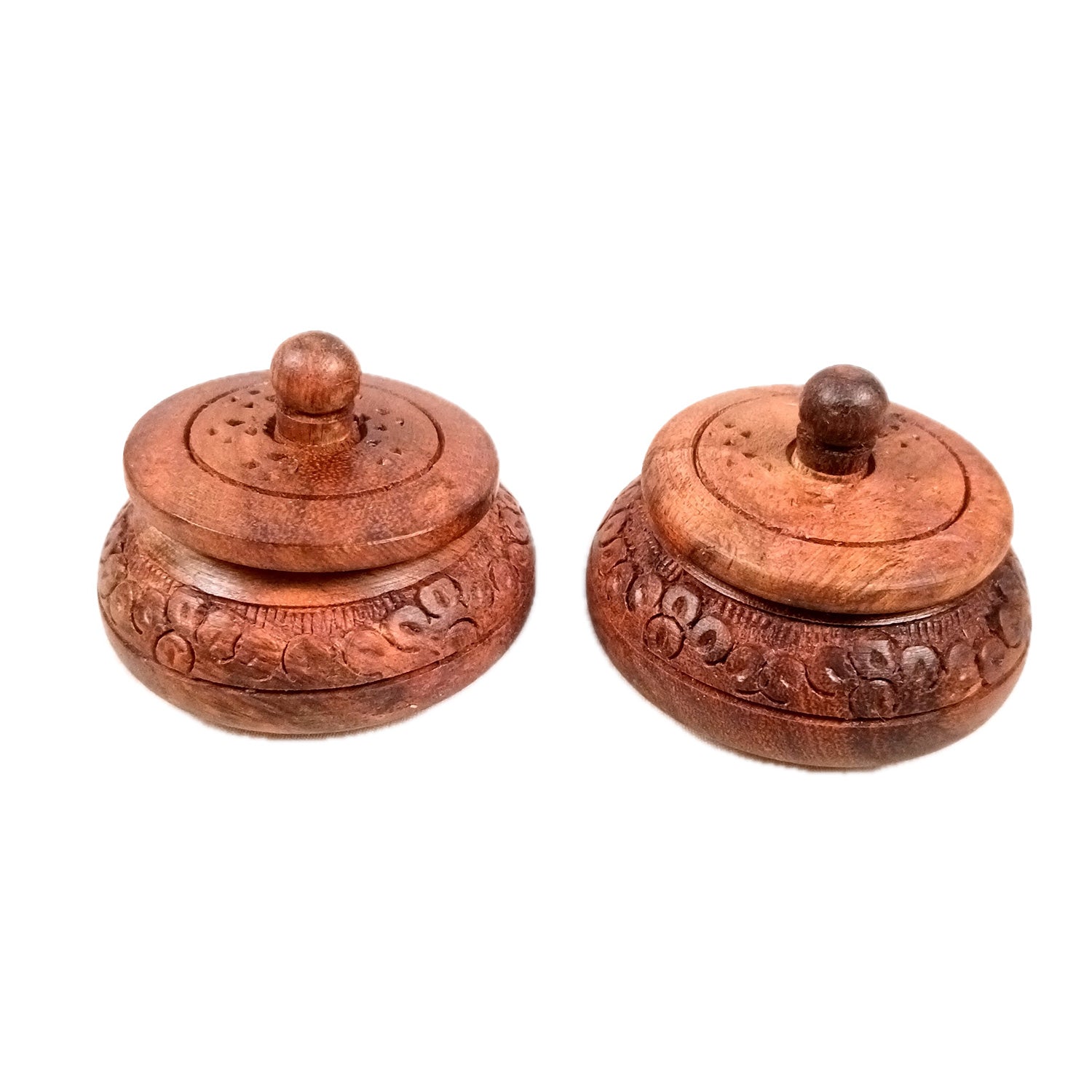 Wooden Box Small With Lid | Kumkum Box Sindoor Dani | Multipurpose Mini Wooden Box for Salt - For Home, Dining Table, Kitchen & Pooja Decor - 3 Inch - Apkamart #Style_Pack Of 2