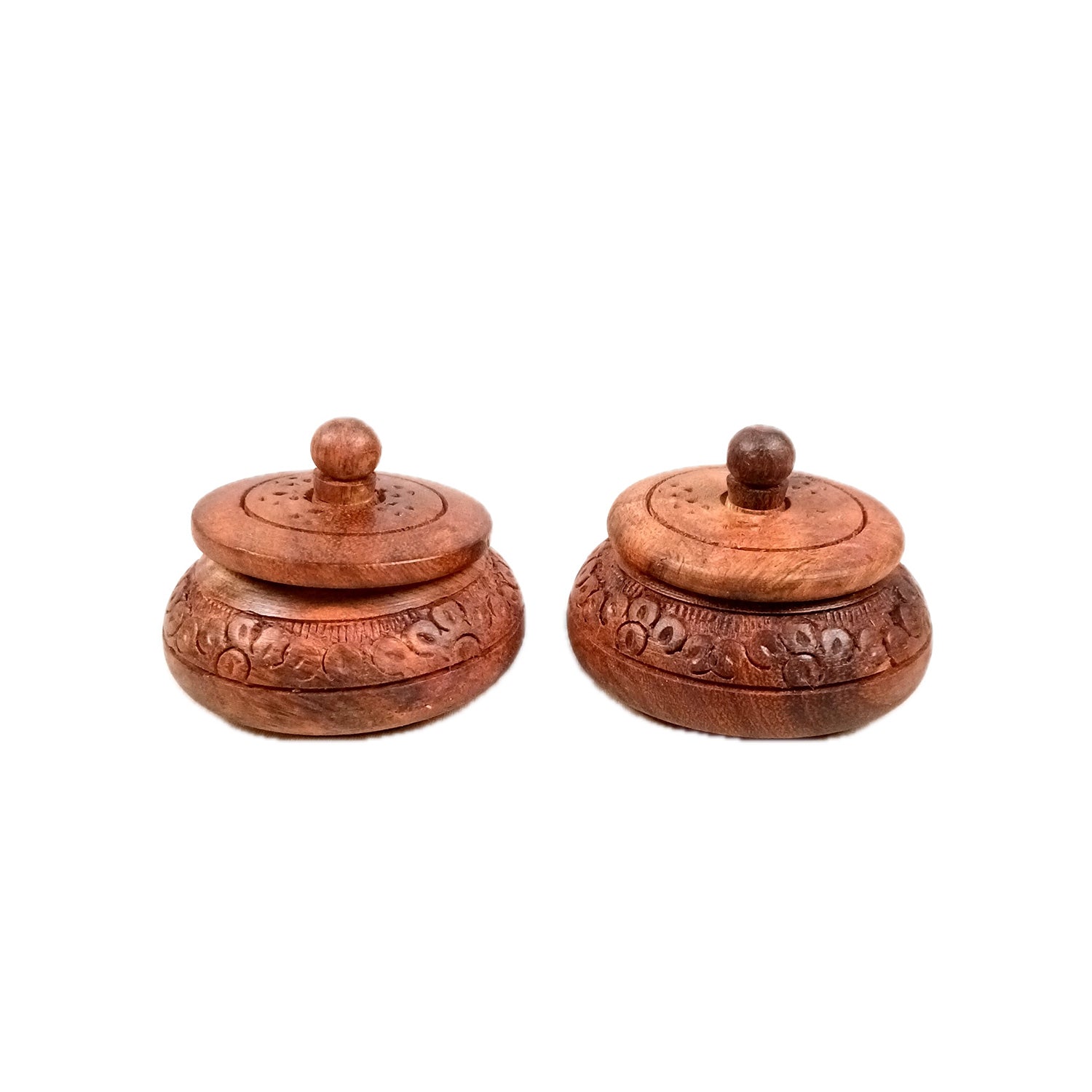 Wooden Box Small With Lid | Kumkum Box Sindoor Dani | Multipurpose Mini Wooden Box for Salt - For Home, Dining Table, Kitchen & Pooja Decor - 3 Inch - Apkamart #Style_Pack Of 2