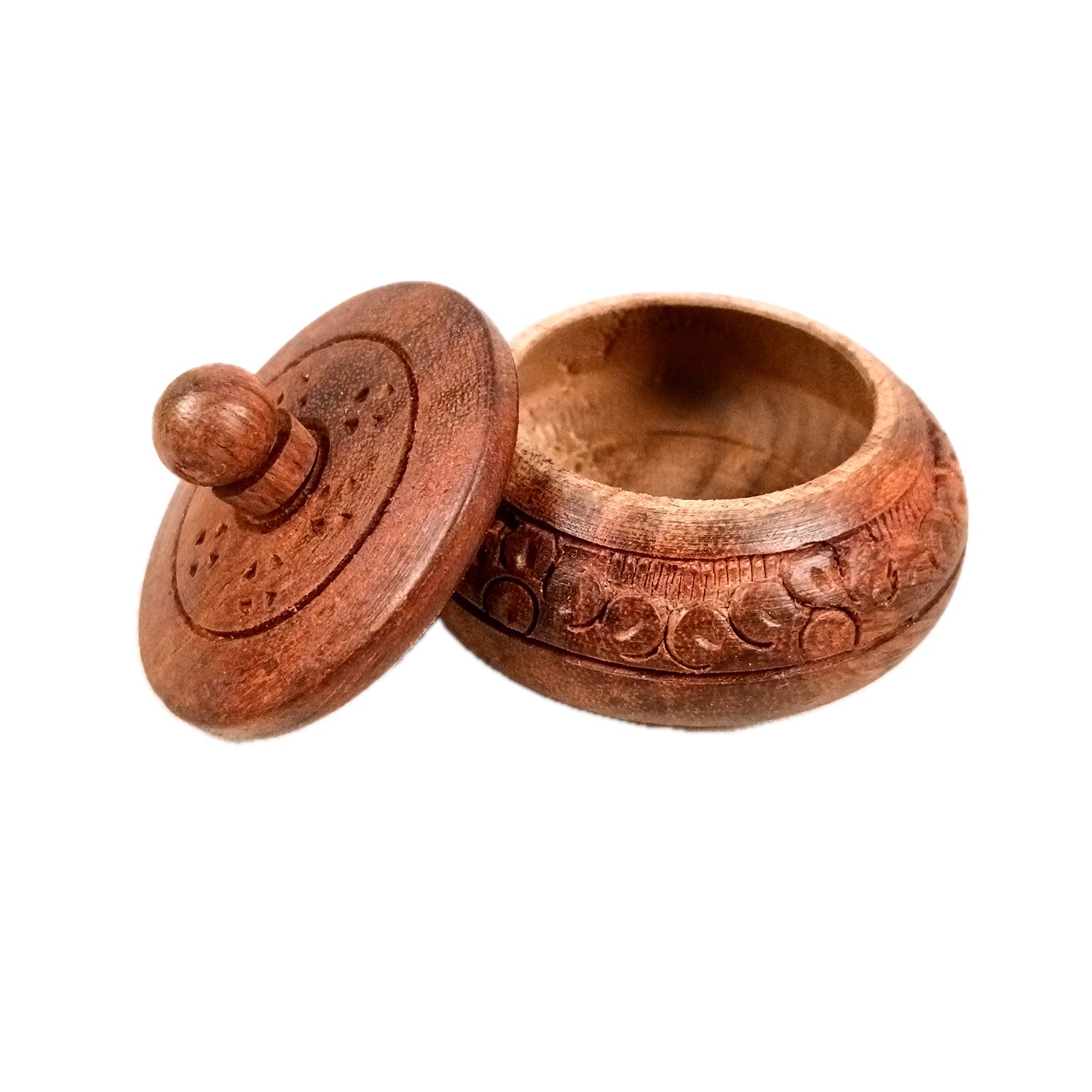 Wooden Box Small With Lid | Kumkum Box Sindoor Dani | Multipurpose Mini Wooden Box for Salt - For Home, Dining Table, Kitchen & Pooja Decor - 3 Inch - Apkamart #Style_Pack Of 2
