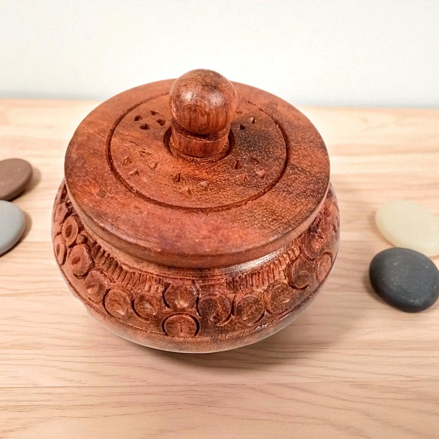 Wooden Box Small With Lid | Kumkum Box Sindoor Dani | Multipurpose Mini Wooden Box for Salt - For Home, Dining Table, Kitchen & Pooja Decor - 3 Inch - Apkamart #Style_Pack Of 2