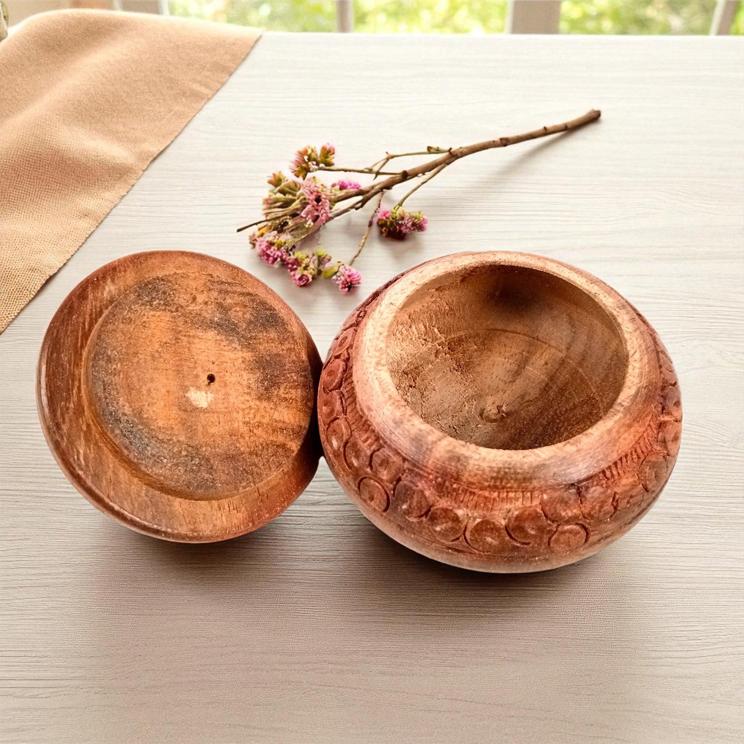 Wooden Box Small With Lid | Kumkum Box Sindoor Dani | Multipurpose Mini Wooden Box for Salt - For Home, Dining Table, Kitchen & Pooja Decor - 3 Inch - Apkamart #Style_Pack Of 2