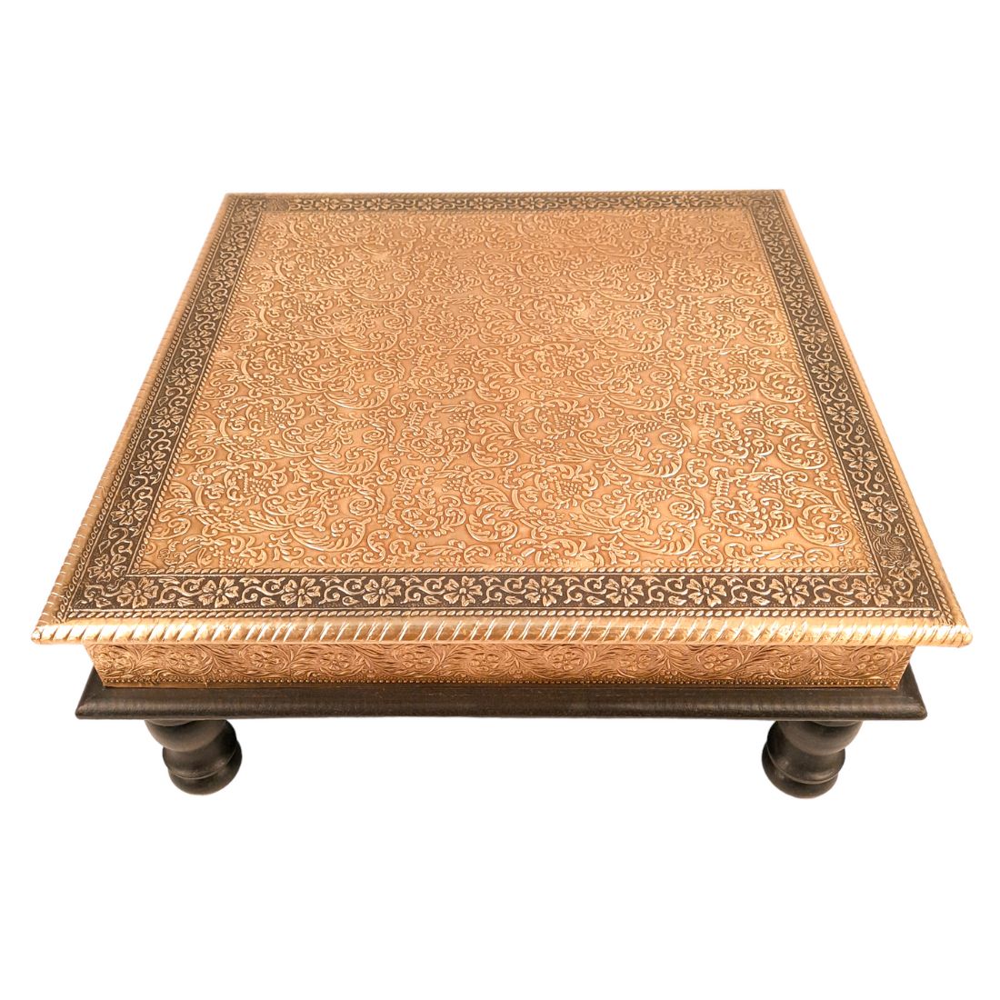 Puja Chowki Bajot | Wooden Brass Chauki - For Pooja, Sitting, Home & Corner Decor -15 Inch - apkamart #Style_Design 1