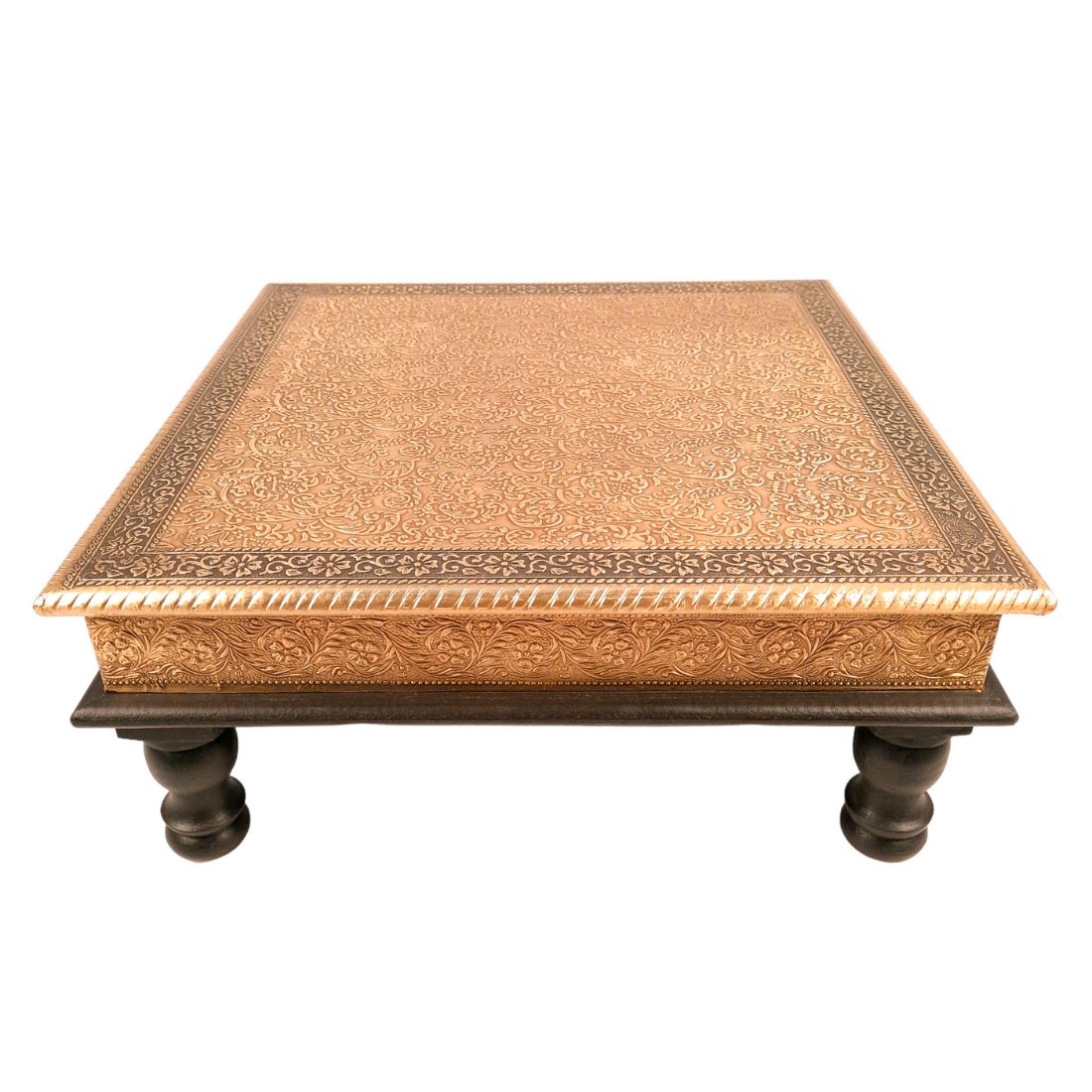 Puja Chowki Bajot | Wooden Brass Chauki - For Pooja, Sitting, Home & Corner Decor -15 Inch - apkamart #Style_Design 1