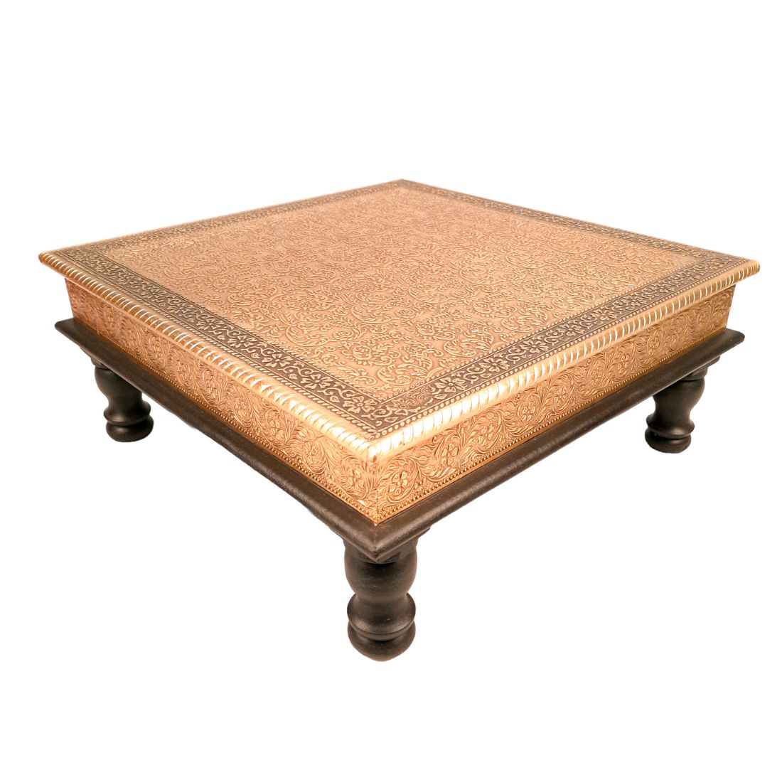 Puja Chowki Bajot | Wooden Brass Chauki - For Pooja, Sitting, Home & Corner Decor -15 Inch - apkamart #Style_Design 1