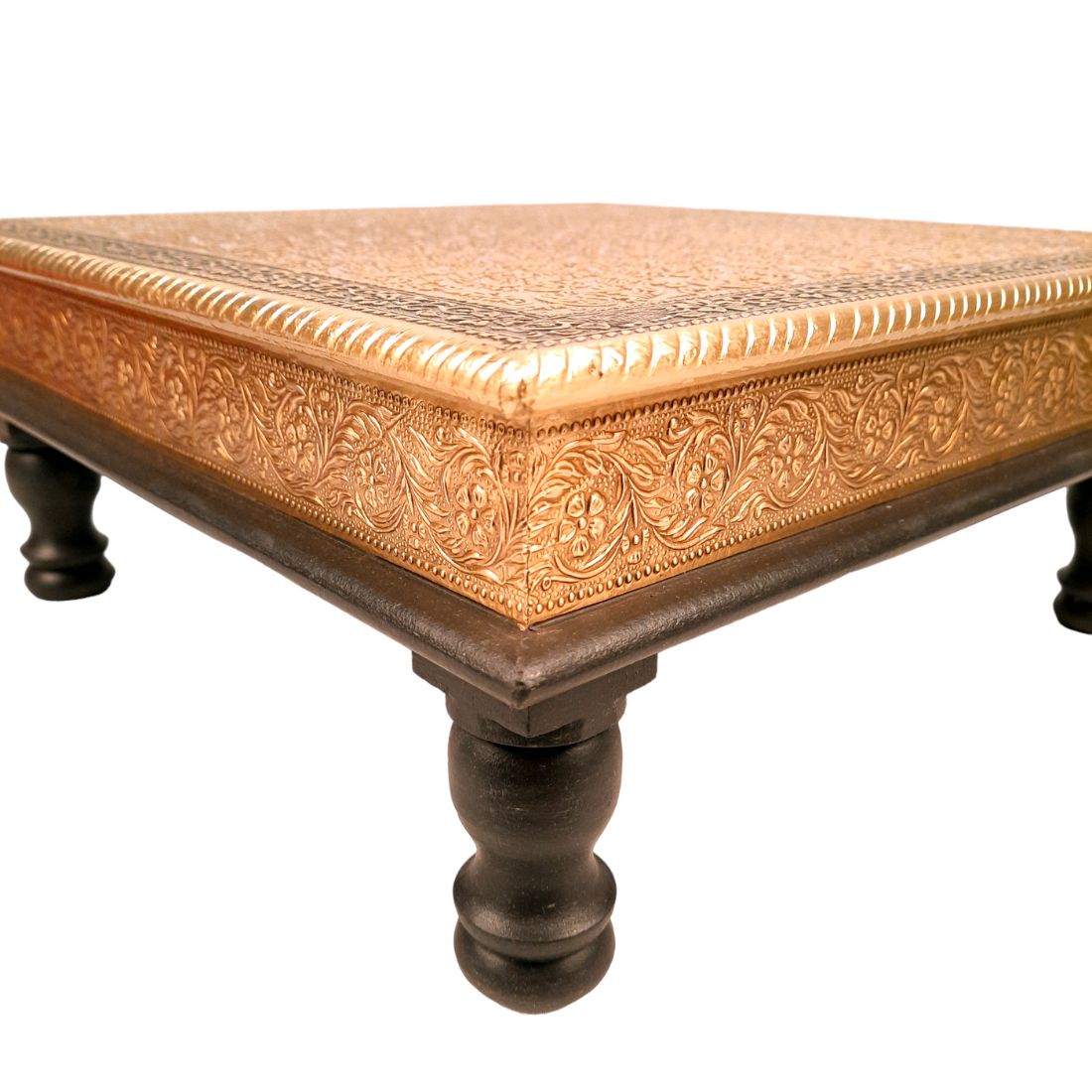 Puja Chowki Bajot | Wooden Brass Chauki - For Pooja, Sitting, Home & Corner Decor -15 Inch - apkamart #Style_Design 1