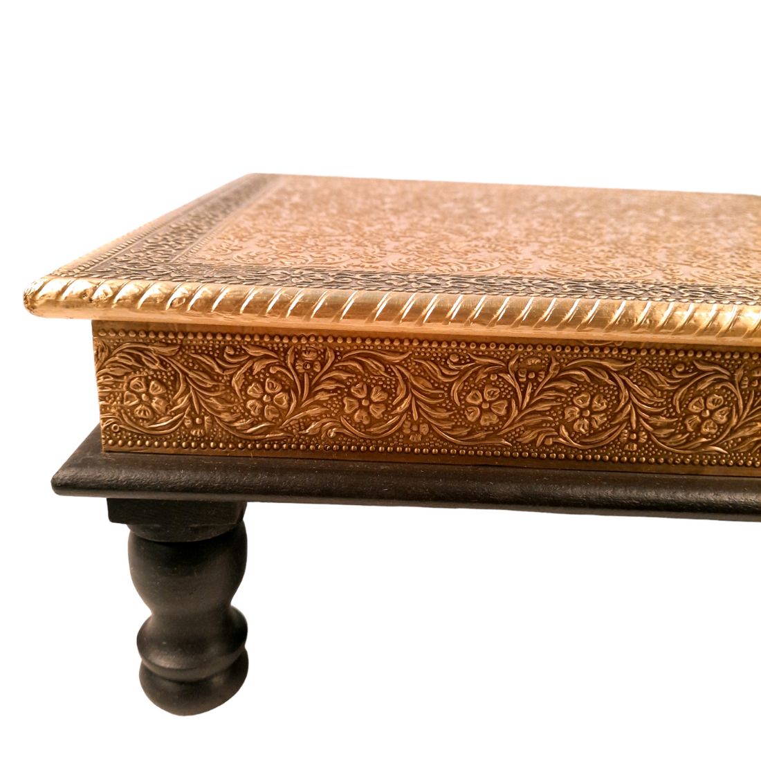 Puja Chowki Bajot | Wooden Brass Chauki - For Pooja, Sitting, Home & Corner Decor -15 Inch - apkamart #Style_Design 1