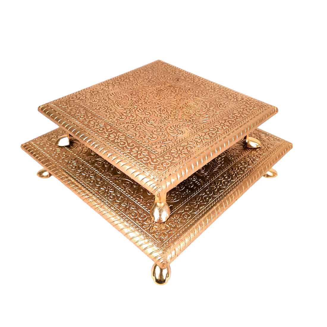 Puja Chowki Bajot |Wood & Brass Chauki Set - For Home Decor, Pooja, Weddings & Festivals - 8x10 Inch (Pack of 2) - Apkamart