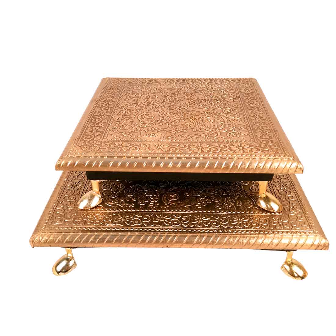 Puja Chowki Bajot |Wood & Brass Chauki Set - For Home Decor, Pooja, Weddings & Festivals - 8x10 Inch (Pack of 2) - Apkamart