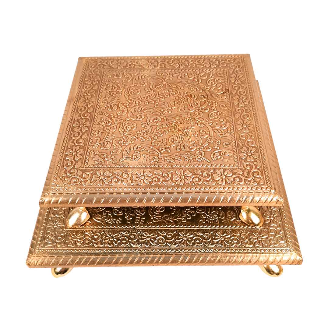 Puja Chowki Bajot |Wood & Brass Chauki Set - For Home Decor, Pooja, Weddings & Festivals - 8x10 Inch (Pack of 2) - Apkamart