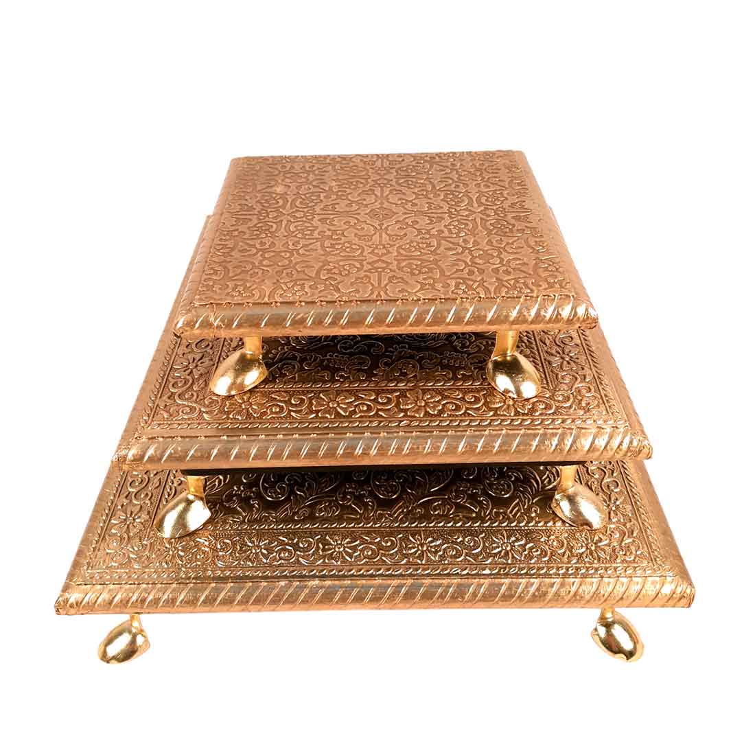 Puja Chowki Bajot | Brass Chauki Set - For Home Decor, Pooja, Weddings & Festivals - 6x8x10 Inch (Pack of 3) - Apkamart